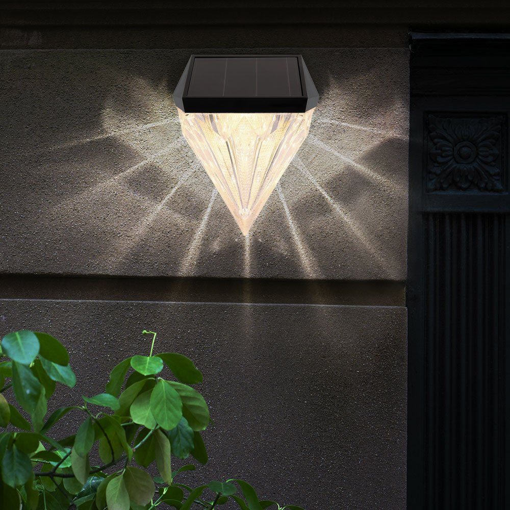 Globo Design Diamant Außenwandlampe Solarlampe Solarleuchte, Warmweiß, LED fest verbaut, Gartenleuchte LED-Leuchtmittel LED Balkonlampe