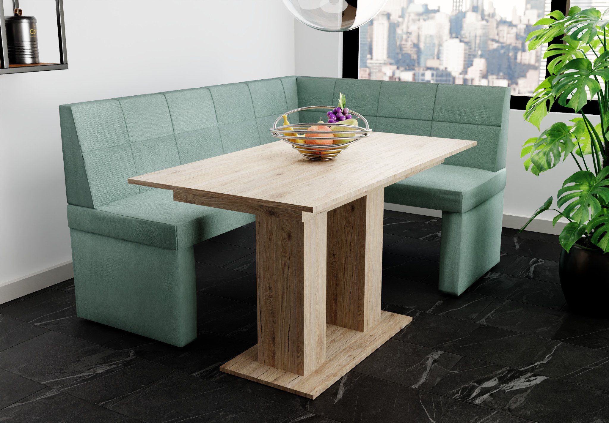 Fun Möbel Eckbankgruppe Tisch mit ausziehbarer Tisch Eckbankgruppe Größe 168x128cm „BLAKE“ Sonoma