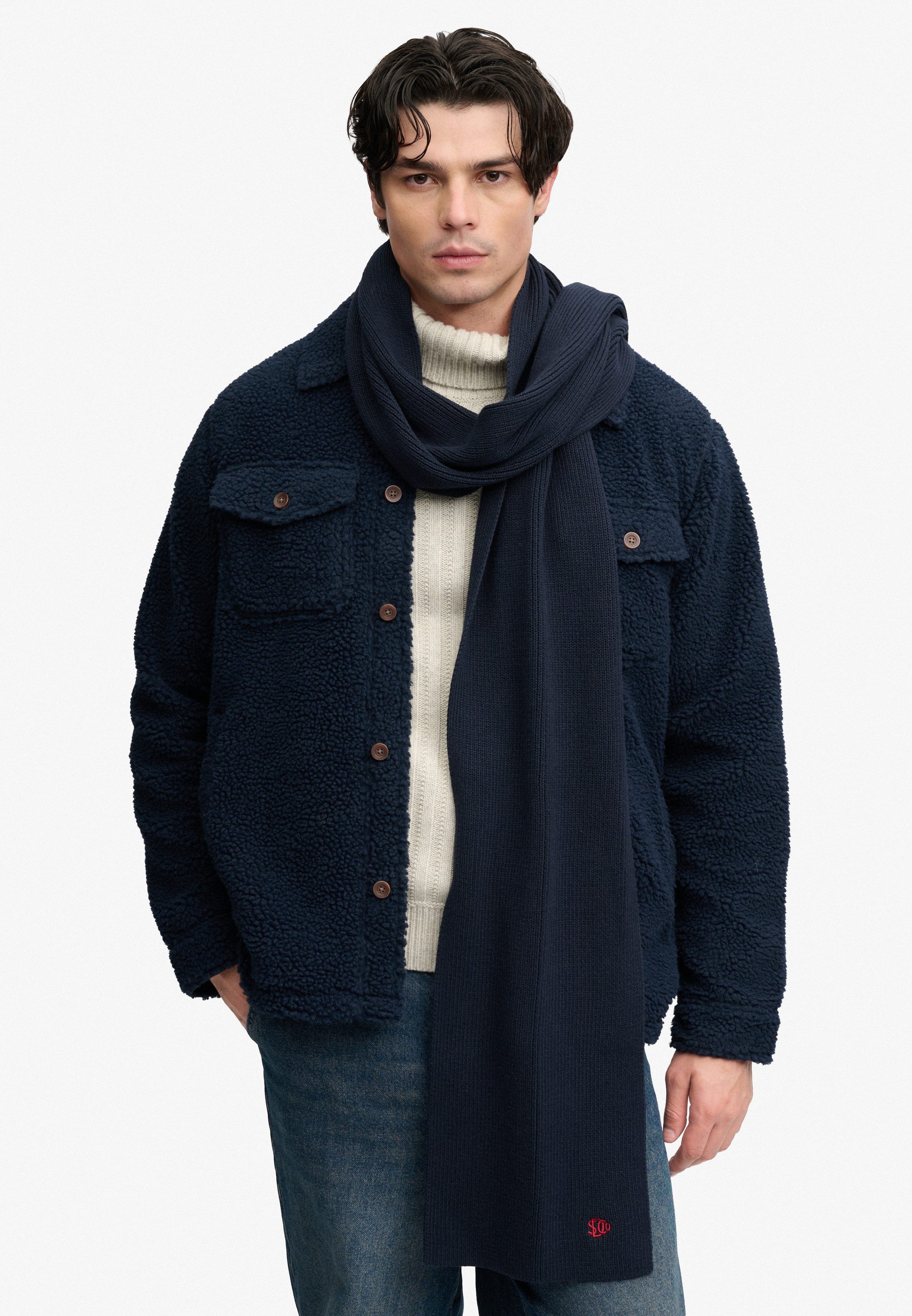 Superdry Strickschal SD LOGO KNITTED SCARF, Materialmix, regular fit