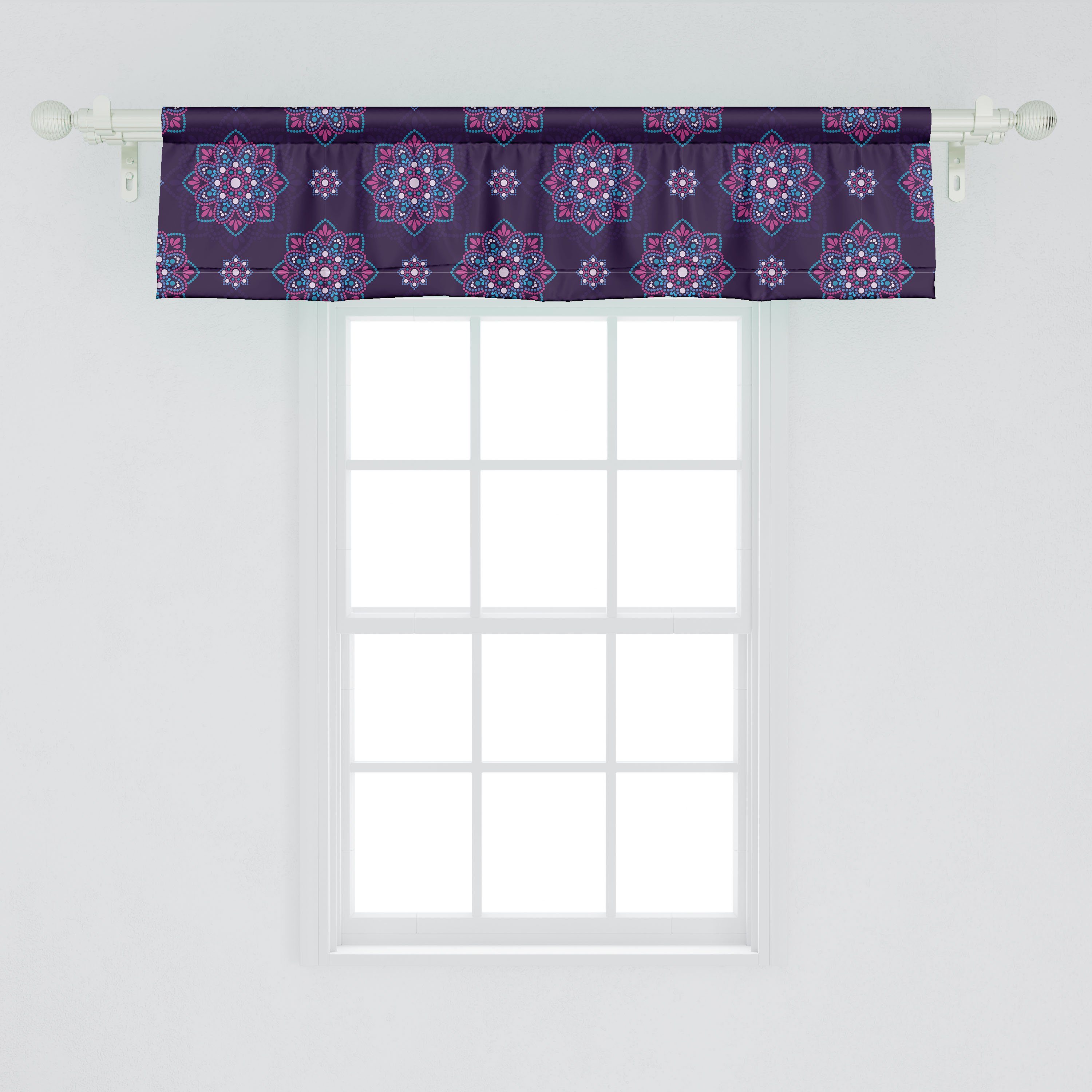 Scheibengardine Vorhang Microfaser, für Dekor Abakuhaus, Schlafzimmer mit Blumen-Mandala-Art Volant Stangentasche, Abstrakt Küche Dots