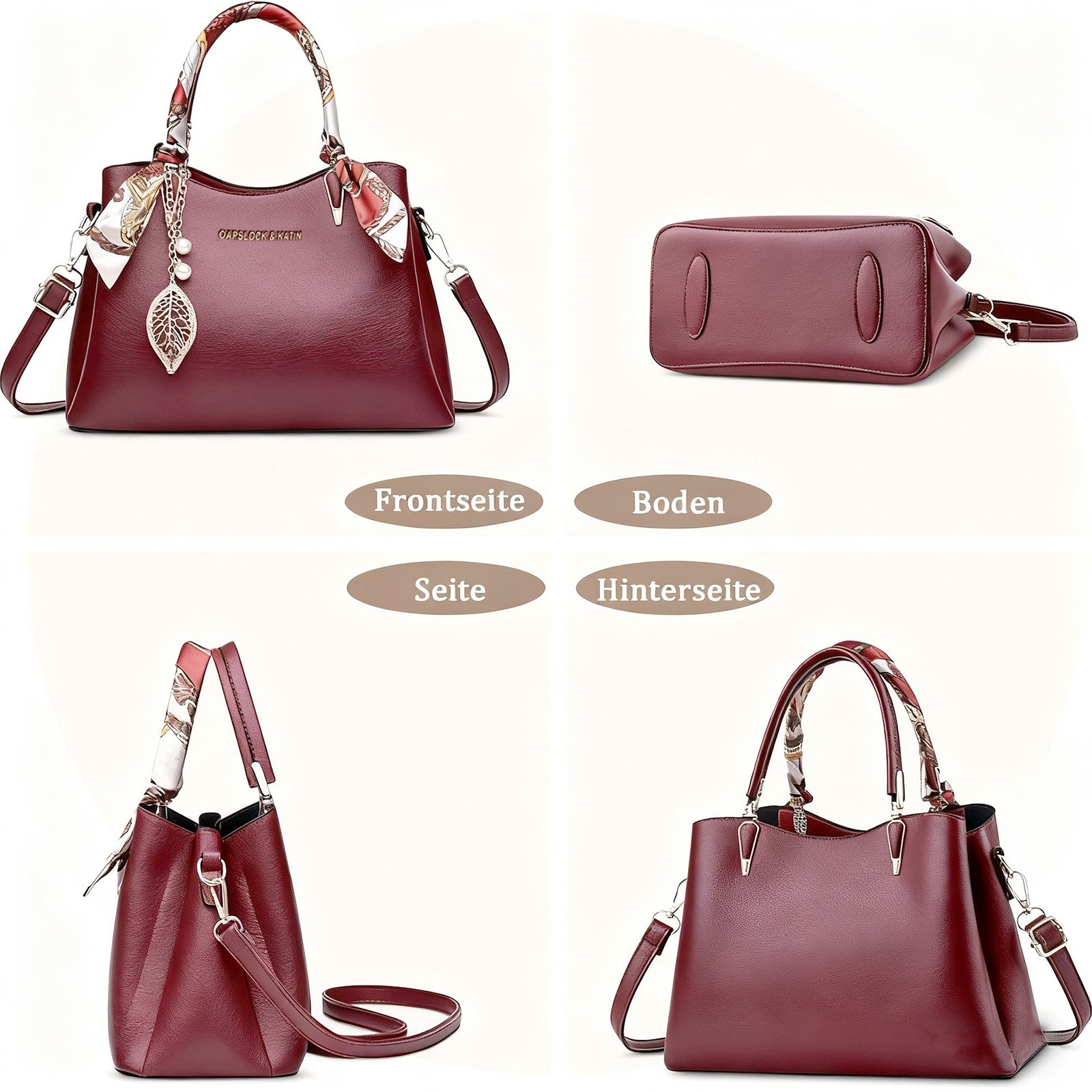 OKWISH Henkeltasche Damen-Handtasche Umhängetasche Tragetasche Aktentasche Tasche Damen (abnehmbarer Schulterriemen vielseitig tragbar Alltags Business-Tasche, 1-tlg., Drei Hauptfächer Reißverschluss- und Handyfach), für Alltag Reisen Partys Büro oder besondere Anlässe kombinierbar