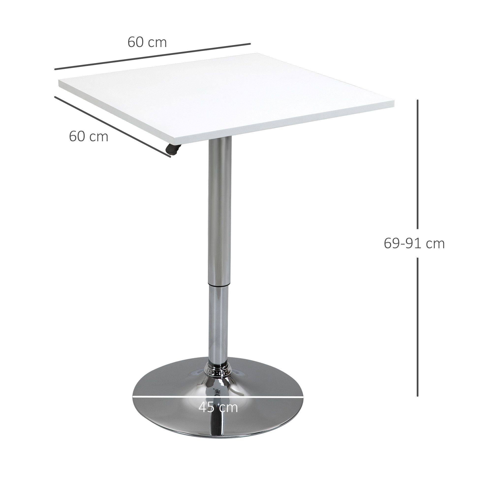 HOMCOM Bartisch Höhenverstellbar, kratzfeste Füße (Küchentisch für Wohnzimmer, Esszimmer, 1-St., Esstisch), 360° drehbar, Weiß