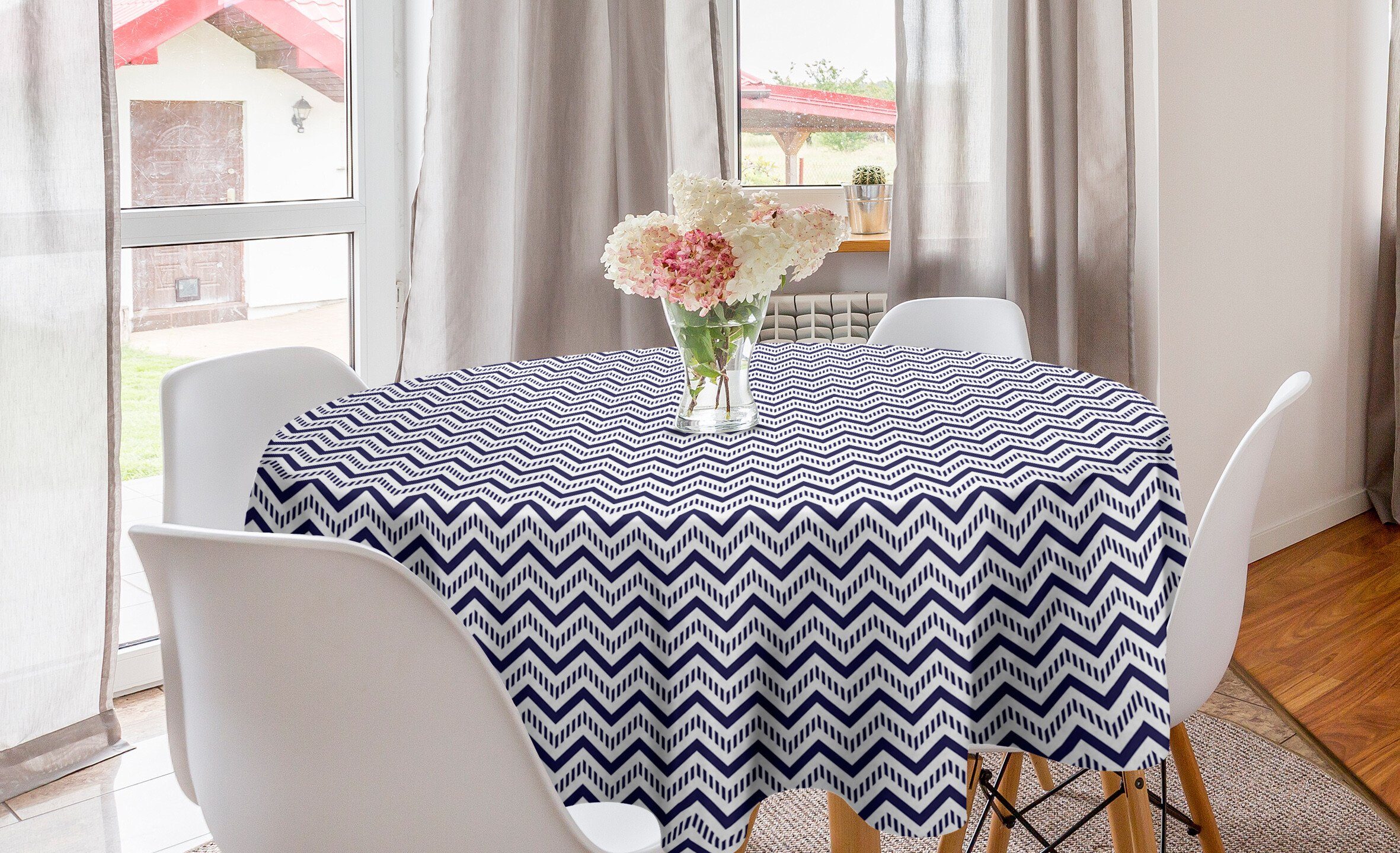 Abakuhaus Tischdecke Kreis Tischdecke Abdeckung für Esszimmer Küche Dekoration, Navy blau Chevron gestrichelte Linien