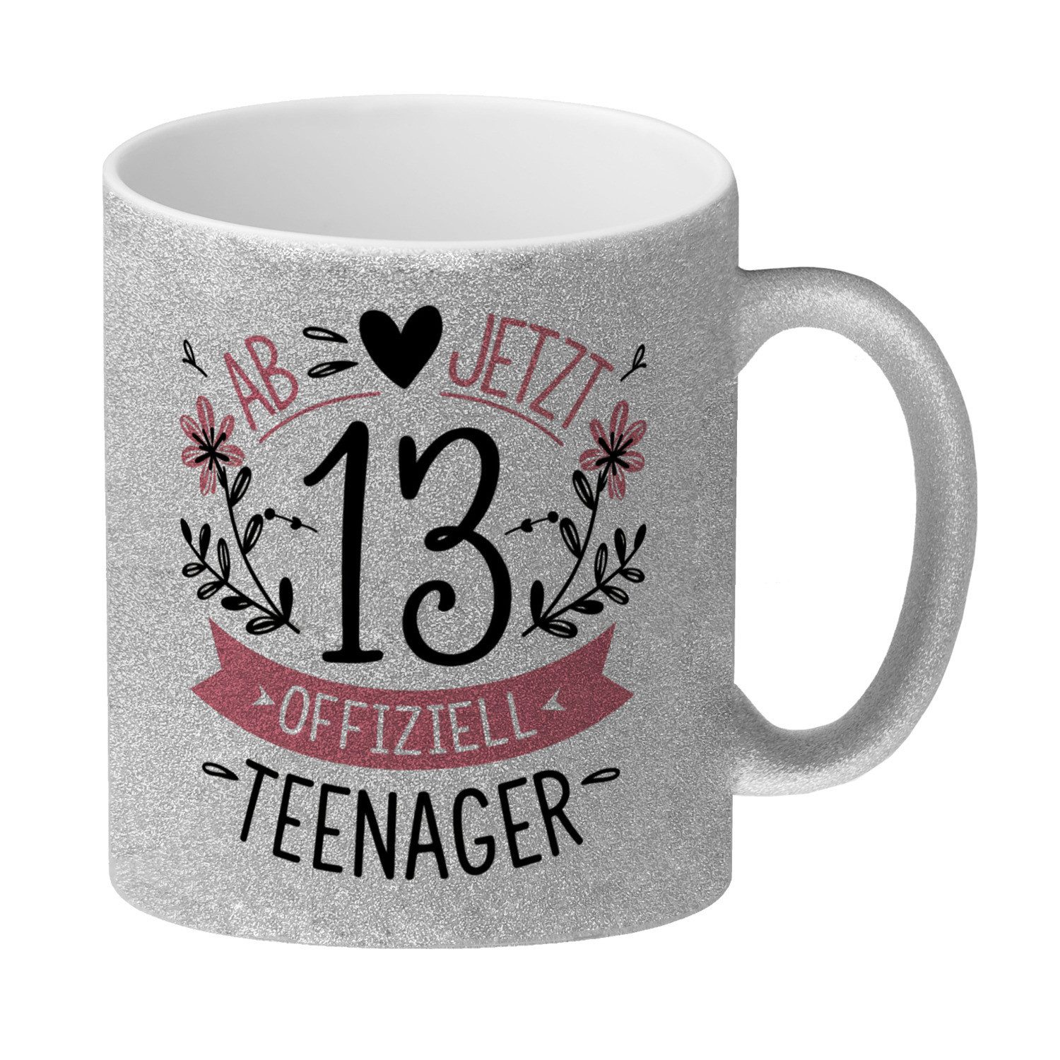 speecheese Tasse Ab jetzt offiziell Teenager Glitzer-Kaffeebecher zum 13. Geburtstag