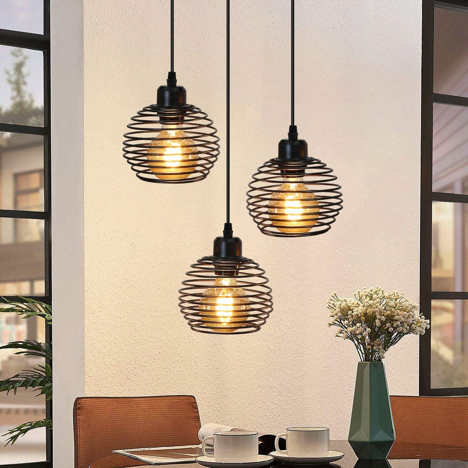 ZMH Pendelleuchte Vintage Pendelleuchte Schwarz E27 Pendellampe aus Metall, LED wechselbar | Pendelleuchten