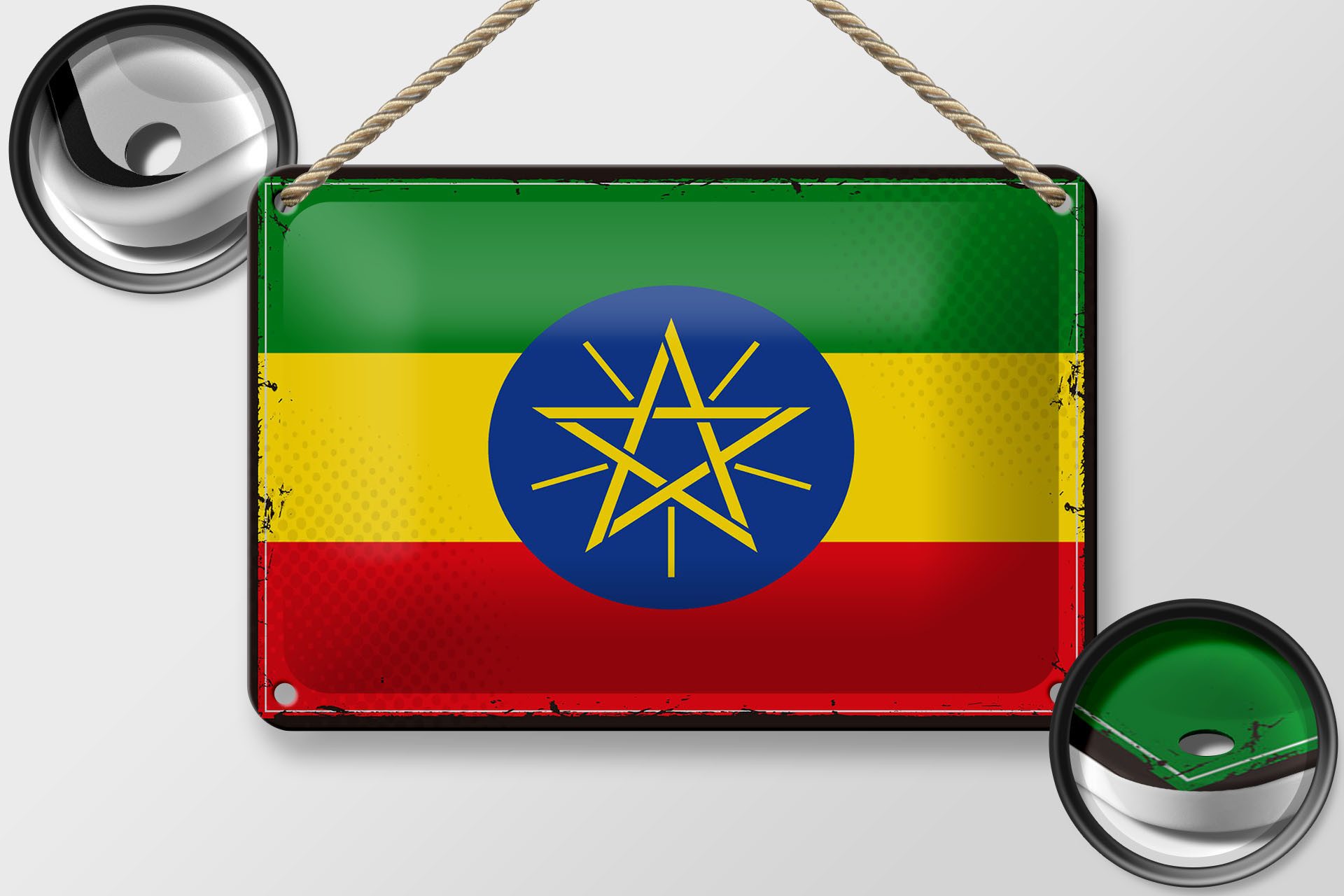 Femer GmbH Metallschild Flagge Äthiopiens 18x12cm Retro Flag Ethiopia, (1 St), gewölbte Oberfläche, abgerundete Ecken, umgeschlagene Kanten