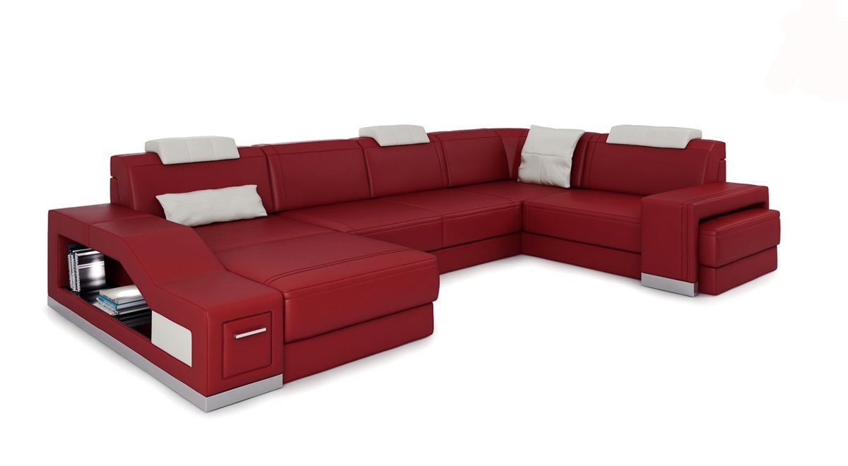 U-form Wohnlandschaft Sofas, Sofa Europe in Made Couch Rot/Weiß Ecksofa Ecksofa JVmoebel Eckcouch Couchen