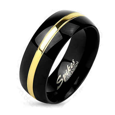 BUNGSA Fingerring »Ring mit Goldlinie Schwarz aus Titan Unisex« (Ring, 1-tlg., inkl. Schmuckbeutel aus Organza), Damen Herren