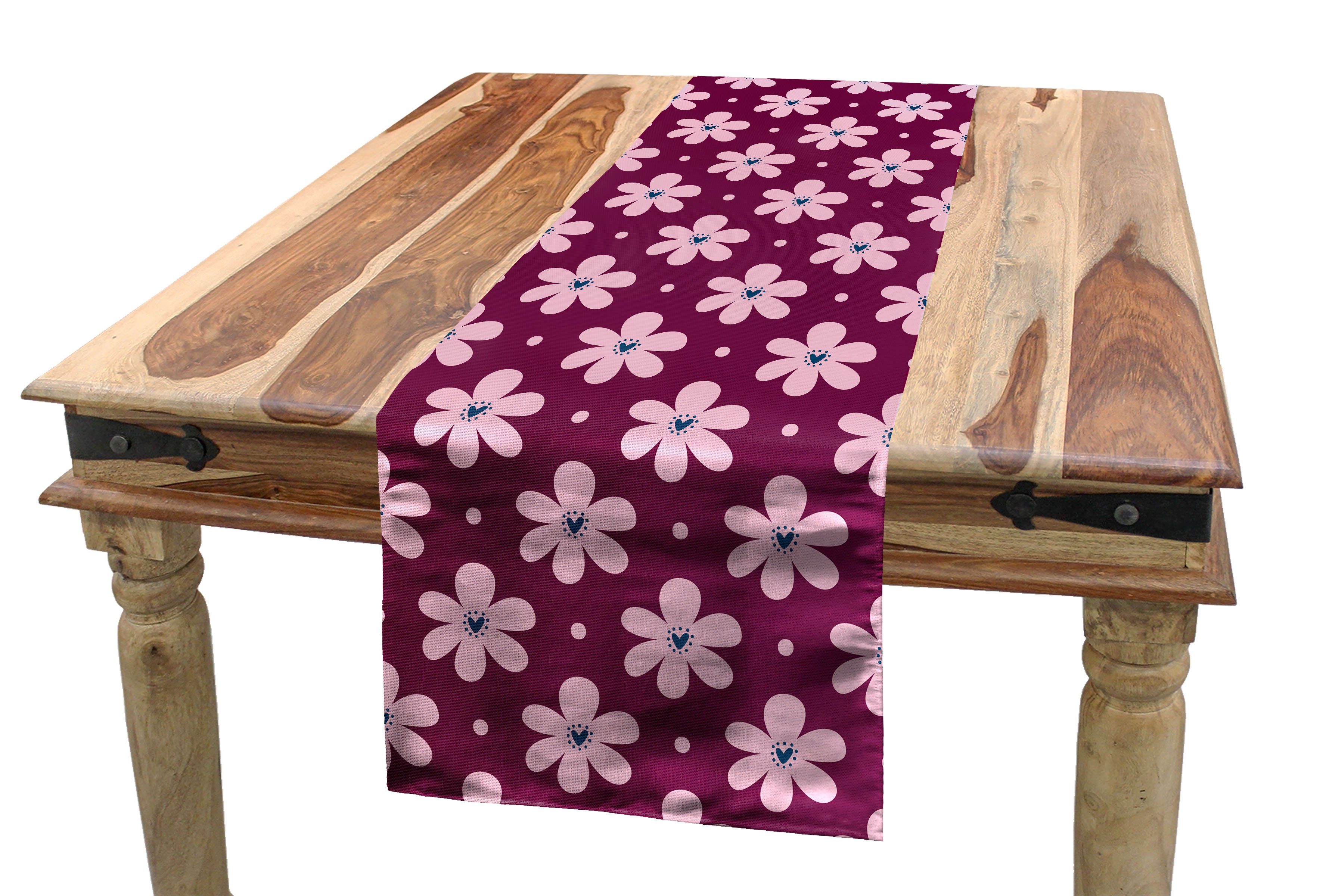 Abakuhaus Tischläufer Esszimmer Küche Rechteckiger Dekorativer Tischläufer, Rosa Tupfen Blütenblätter mit Herzen
