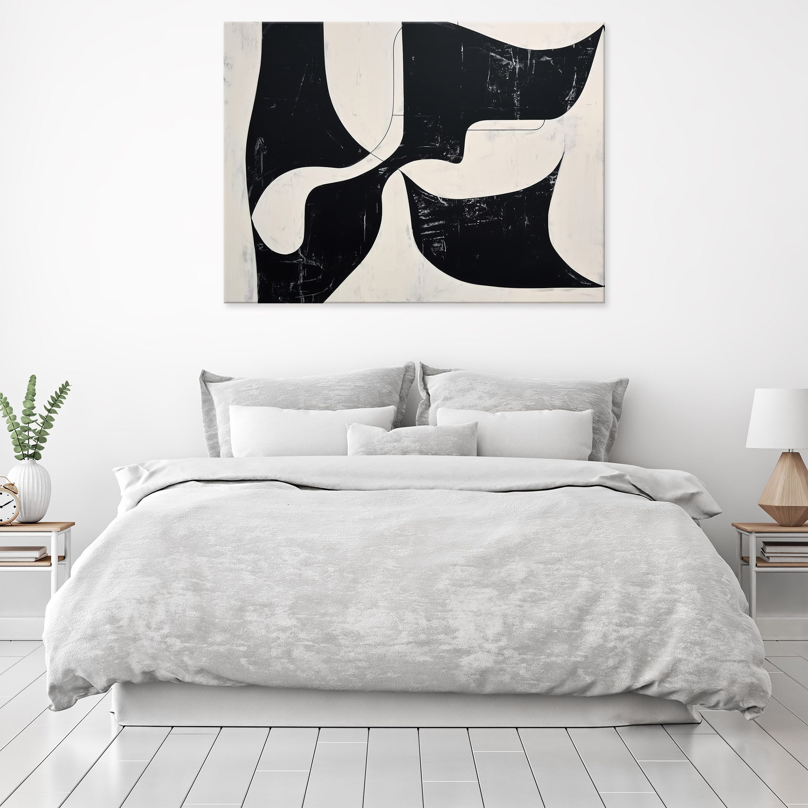 Wallarena Leinwandbild Abstrakt Weiß Schwarz Modern Wandbilder Wand Deko XXL Bilder, Abstrakt (groß Bilder Wohnzimmer Schlafzimmer Einteilig, 1 St), Bilder Klein Wohnzimmer Schlafzimmer Küche Wandbild Wand Deko 40x30
