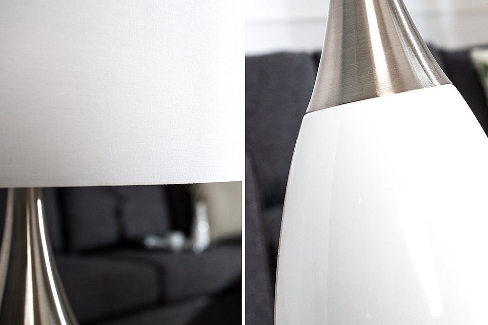 riess-ambiente Tischleuchte CARLA 60cm weiß / silber, ohne Leuchtmittel, Modern Design,Schirm aus Leinenstoff