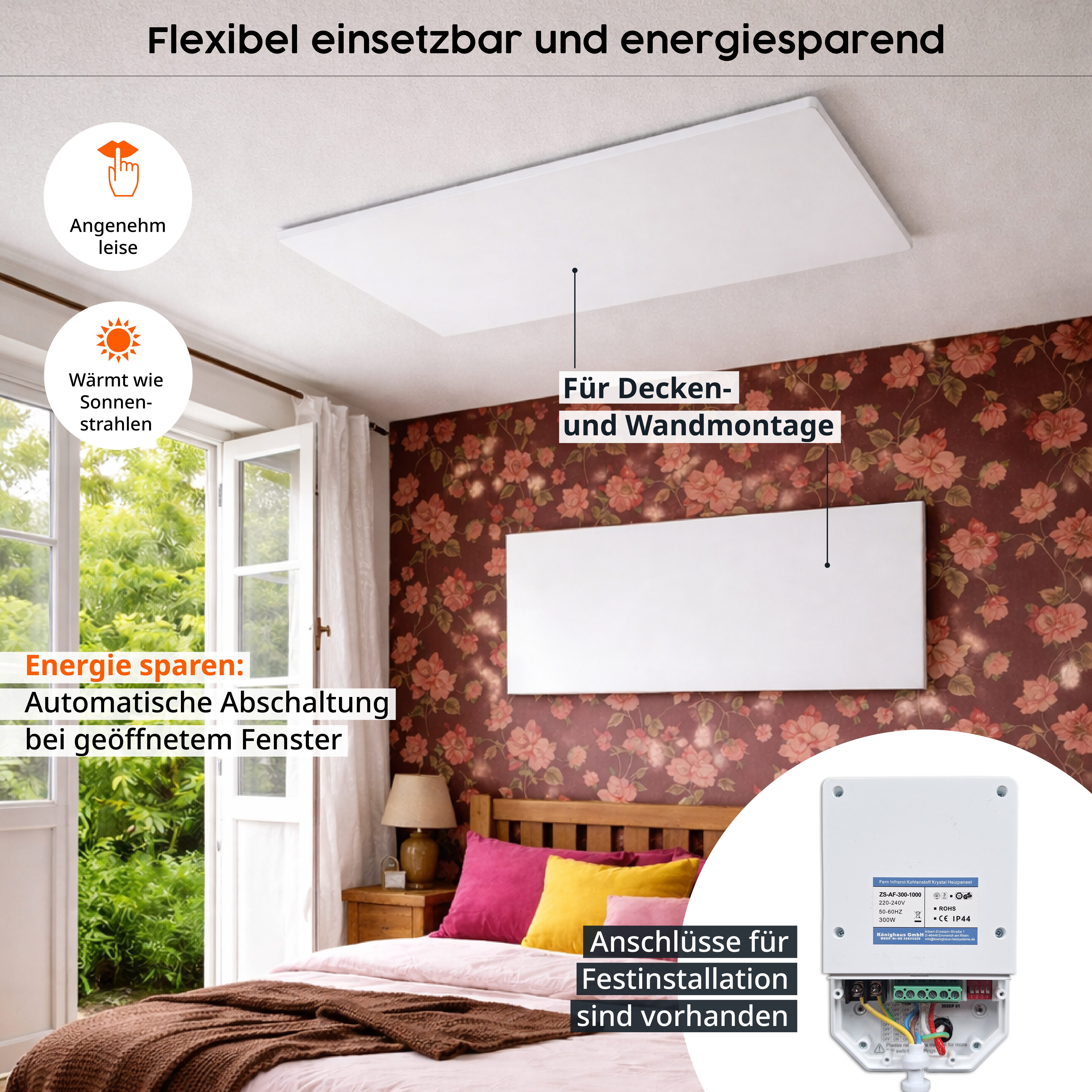 Könighaus Infrarotheizung Könighaus Deckenheizung M-Serie mit Raumthermostat, hohe Effizienz, Made in Germany, sehr angenehme Strahlungswärme – Bild 5 von 5