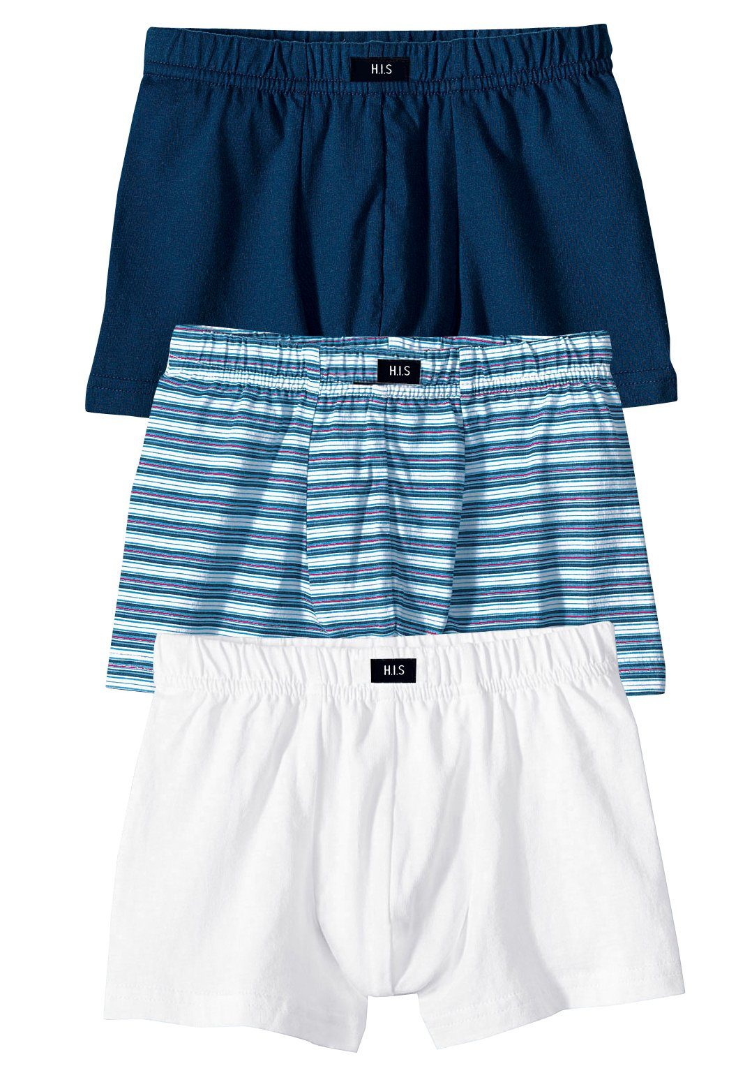 H.I.S Boxer Boxershorts für Jungen (Packung, 3-St., 3er Pack) unifarben und gestreift, mit abgesteppter Kante am Beinabschluss