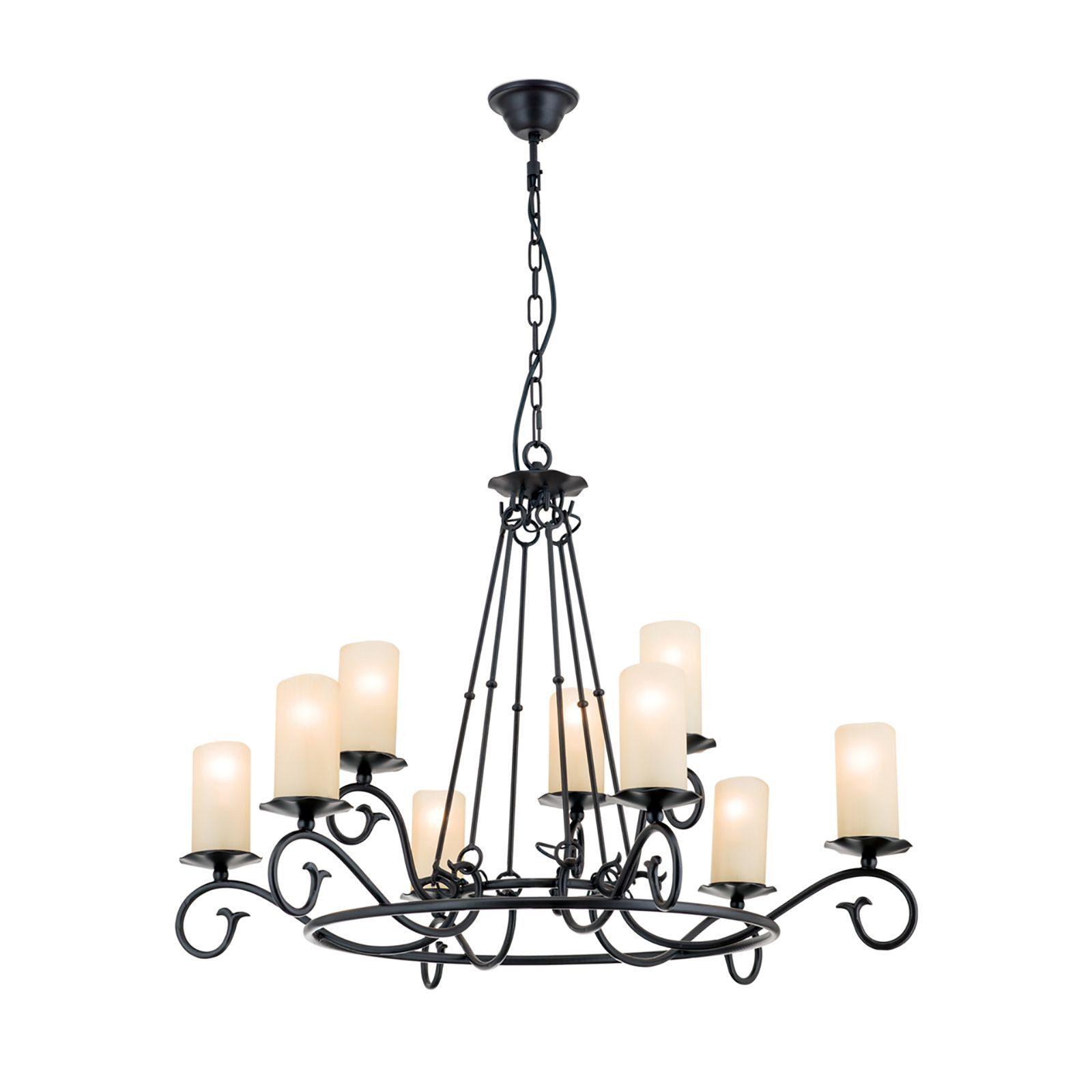 Licht-Erlebnisse Kronleuchter MATHIAS, ohne Leuchtmittel, Glas Metall H: 182 cm 79 cm breit Antik Weiß E14 Rustikal