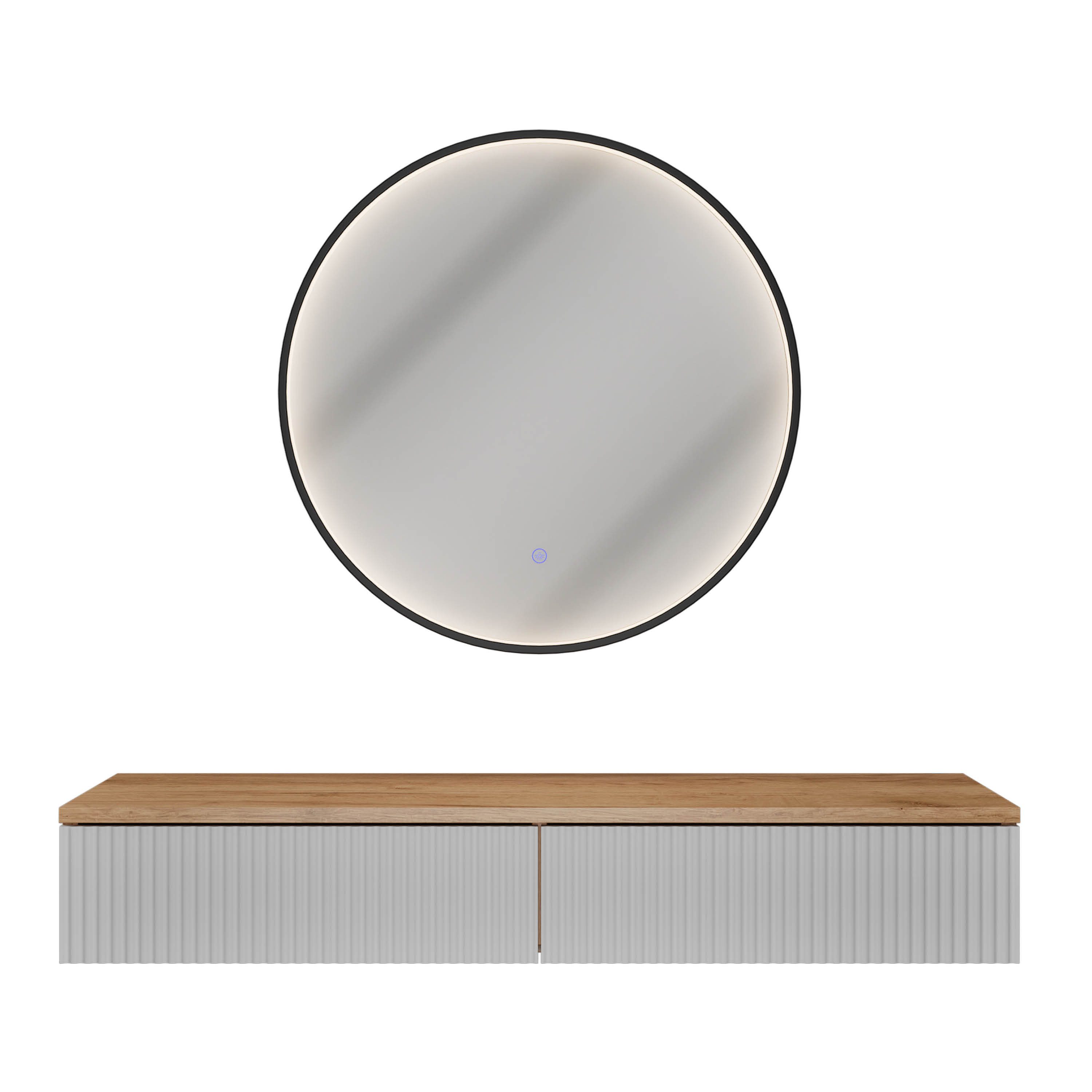 Planetmöbel Konsolentisch AMYRA Flurtisch 100 cm, VELUNA Spiegel mit Beleuchtung 60 - 100 cm (Konsolentisch 100 cm, 2-St., inkl. Spiegel mit Beleuchtung rund 60x60 cm), Wandkonsole & Wandspiegel Flur Set