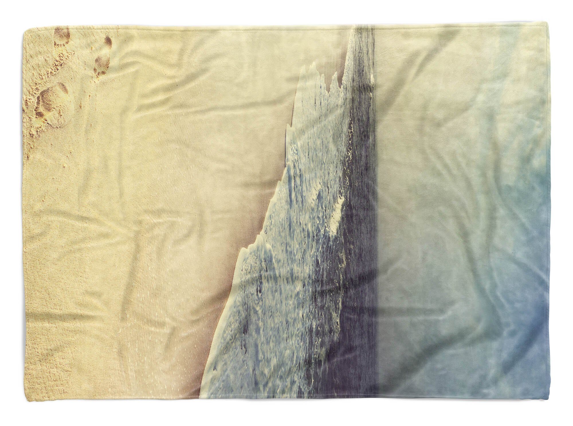 Wellen, Fotomotiv Saunatuch Handtuch Strandhandtuch Baumwolle-Polyester-Mix Handtuch Sinus Handtücher Kuscheldecke Meer Art mit Strand (1-St),