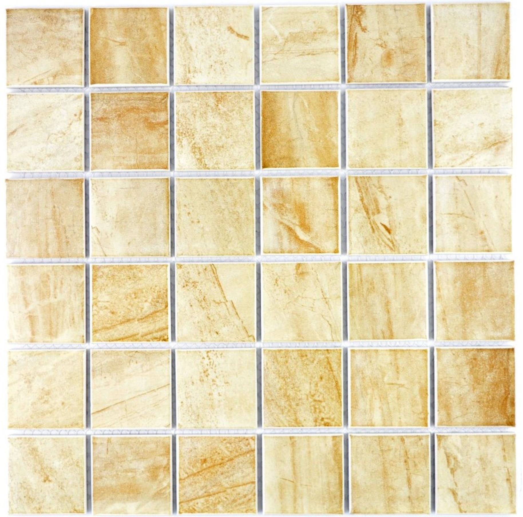 Mosani Mosaikfliesen Keramik Mosaik Fliese Natursteinoptik Struktur Travertin beige gelb