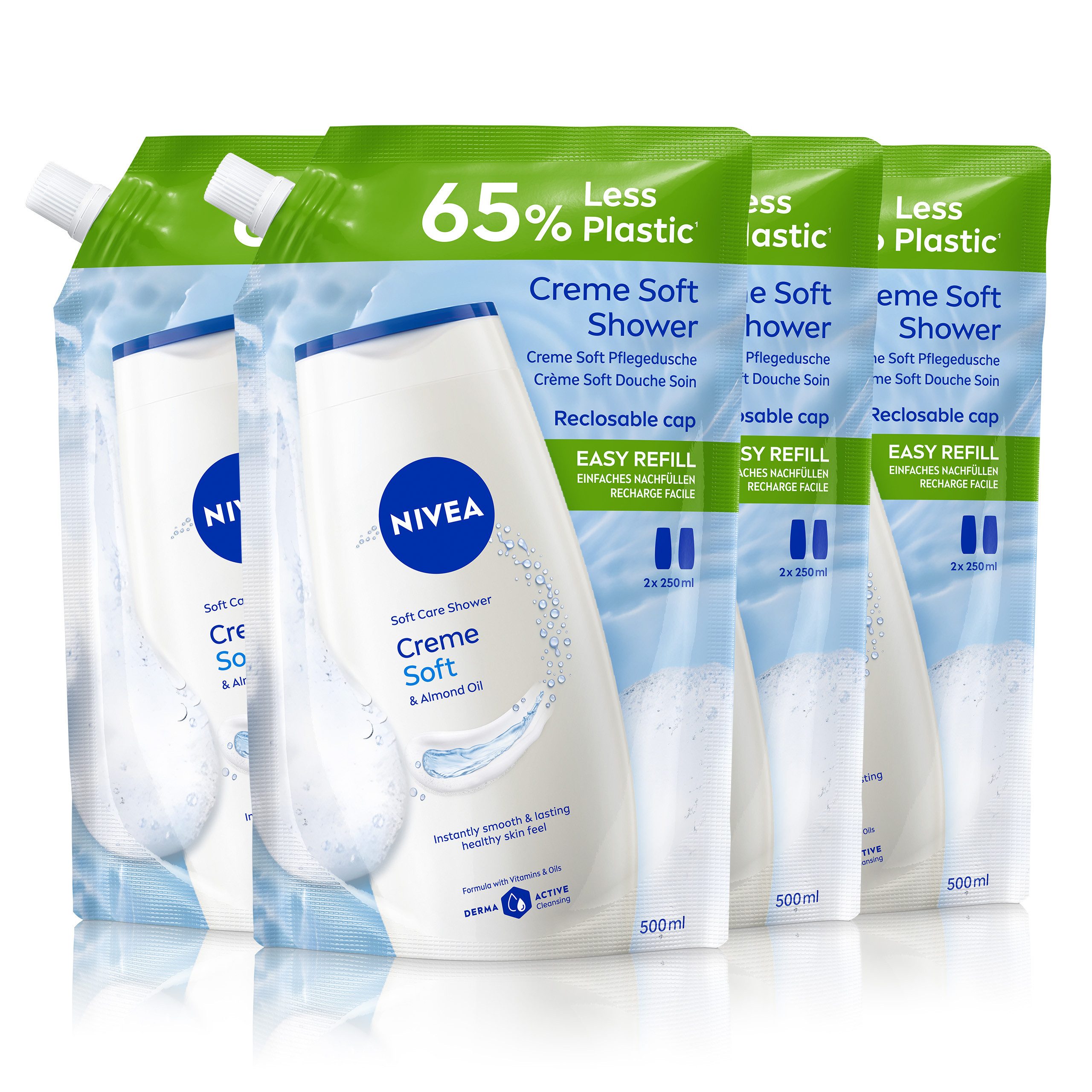Nivea Duschgel NIVEA Dusche Nachfüllbeutel Creme Soft 4 x 500ml, 4-tlg.