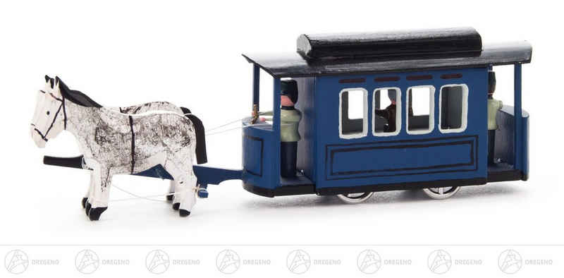 Dregeno Erzgebirge Weihnachtsfigur Miniatur Straßenbahn mit Pferden Höhe ca 4 cm NEU, schön zum bemalen