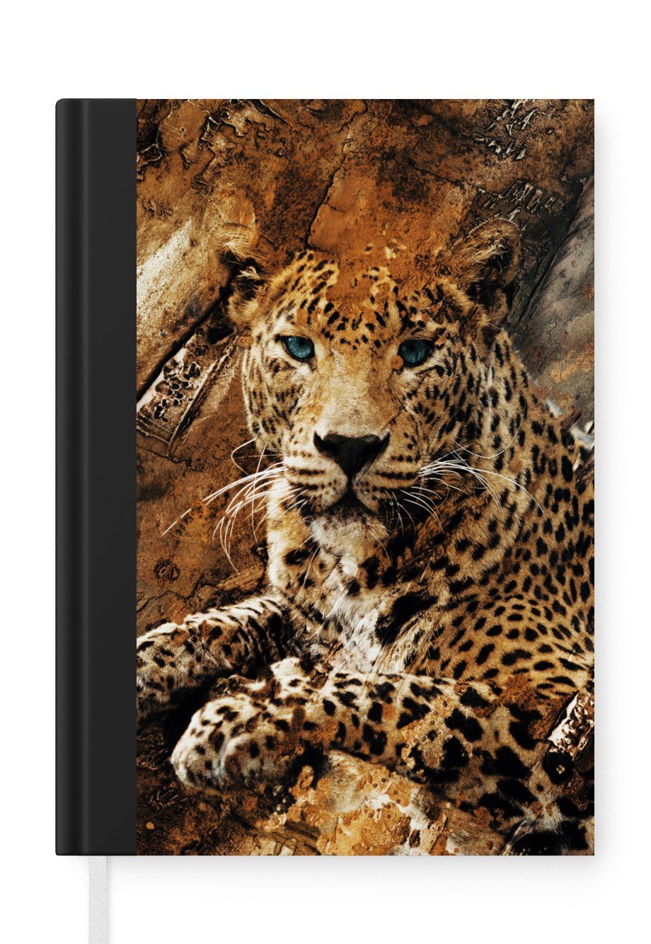 MuchoWow Notizbuch Leopard - Steine - Wand, Journal, Merkzettel, Tagebuch, Notizheft, A5, 98 Seiten, Haushaltsbuch