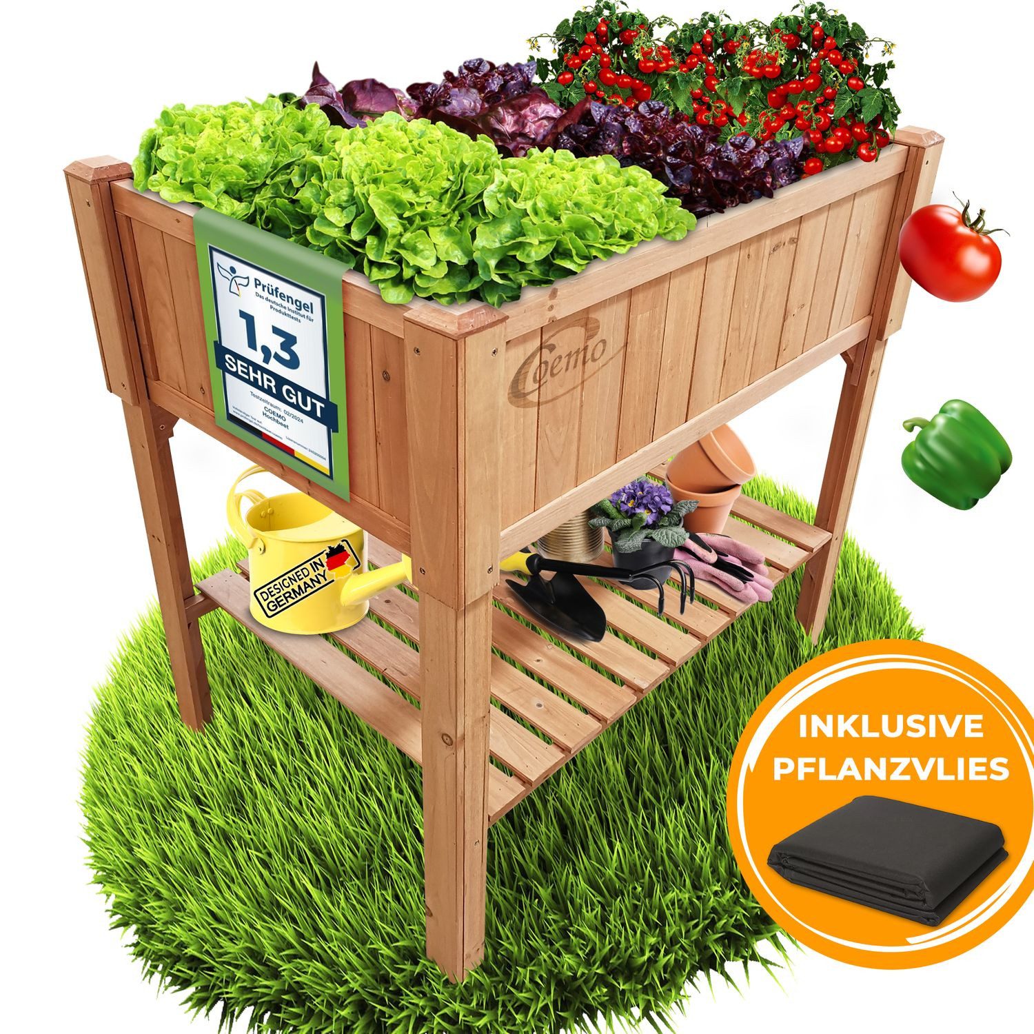 Coemo Hochbeet (1 St), mit Ablage Kräuterbeet 90x40 Pflanztrog inkl. Pflanzvlies Hochbeet