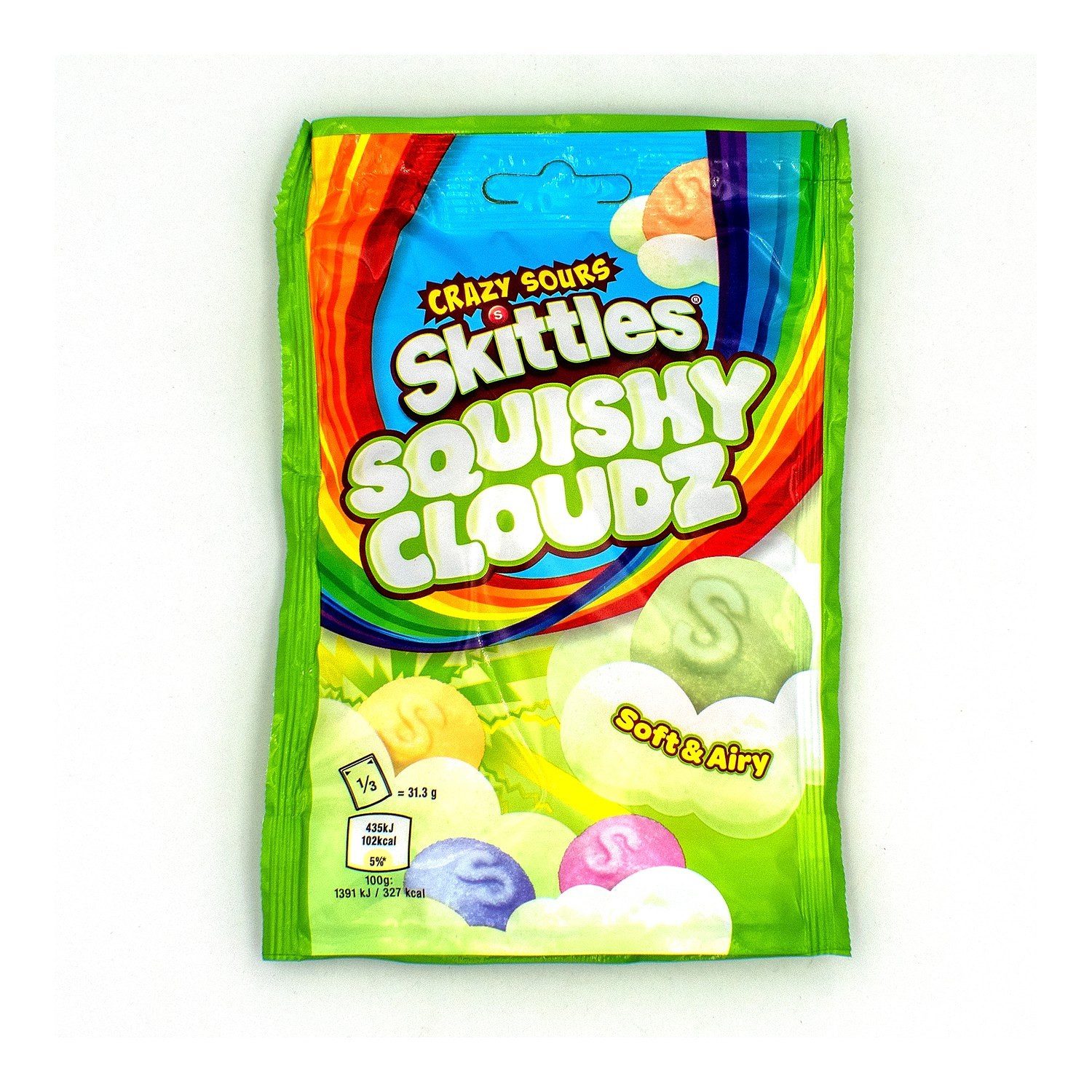 Skittles Süßigkeit, 1 x 94 g, Squishy Clouds Sour – weiche Fruchtgummis