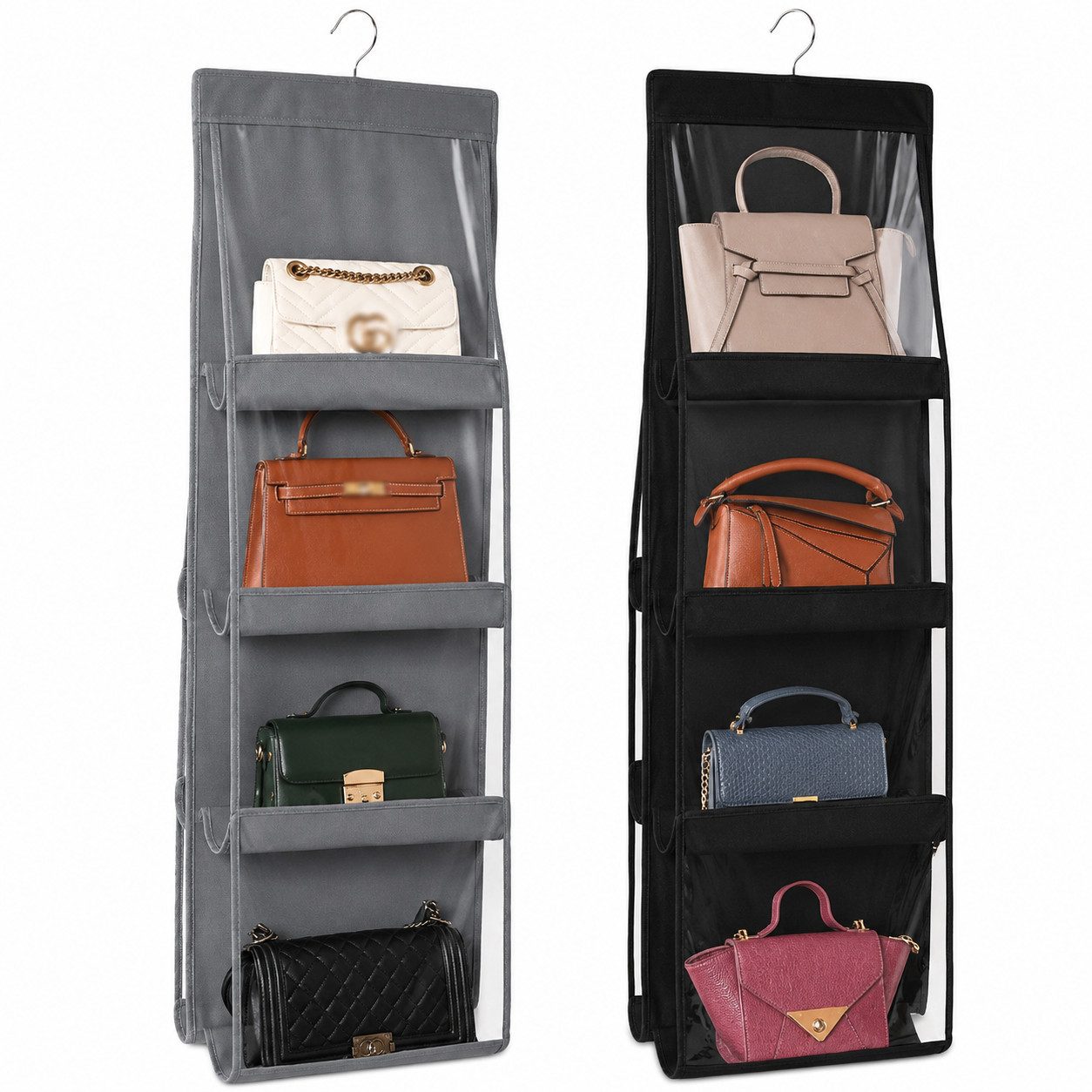 PRIISF Hängeregal Aufbewahrungsbox Hängeorganizer Hängender Handtaschen Organizer Kiste, mit 6 Taschen 8 Taschen, Kleiderschrank Hängeaufbewahrung Regal Stoffschrank Wandtasche