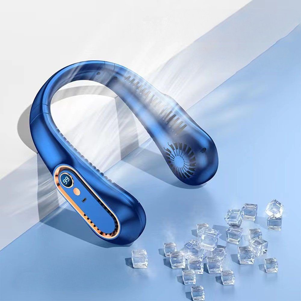 MOUTEN Heizkörperventilator Tragbarer Halsventilator, 5 LED, USB, Stufen, Outdoor. Blau