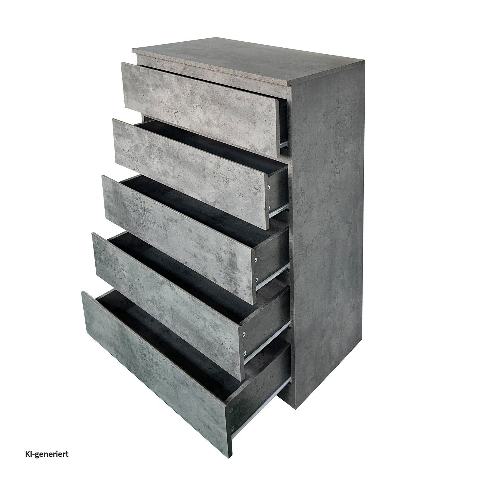 HTI-Living Kommode Kommode mit 5 grifflosen Schubladen Thekla Beton (Stück, 1 St., 1 Kommode), Sideboard – Bild 3 von 4