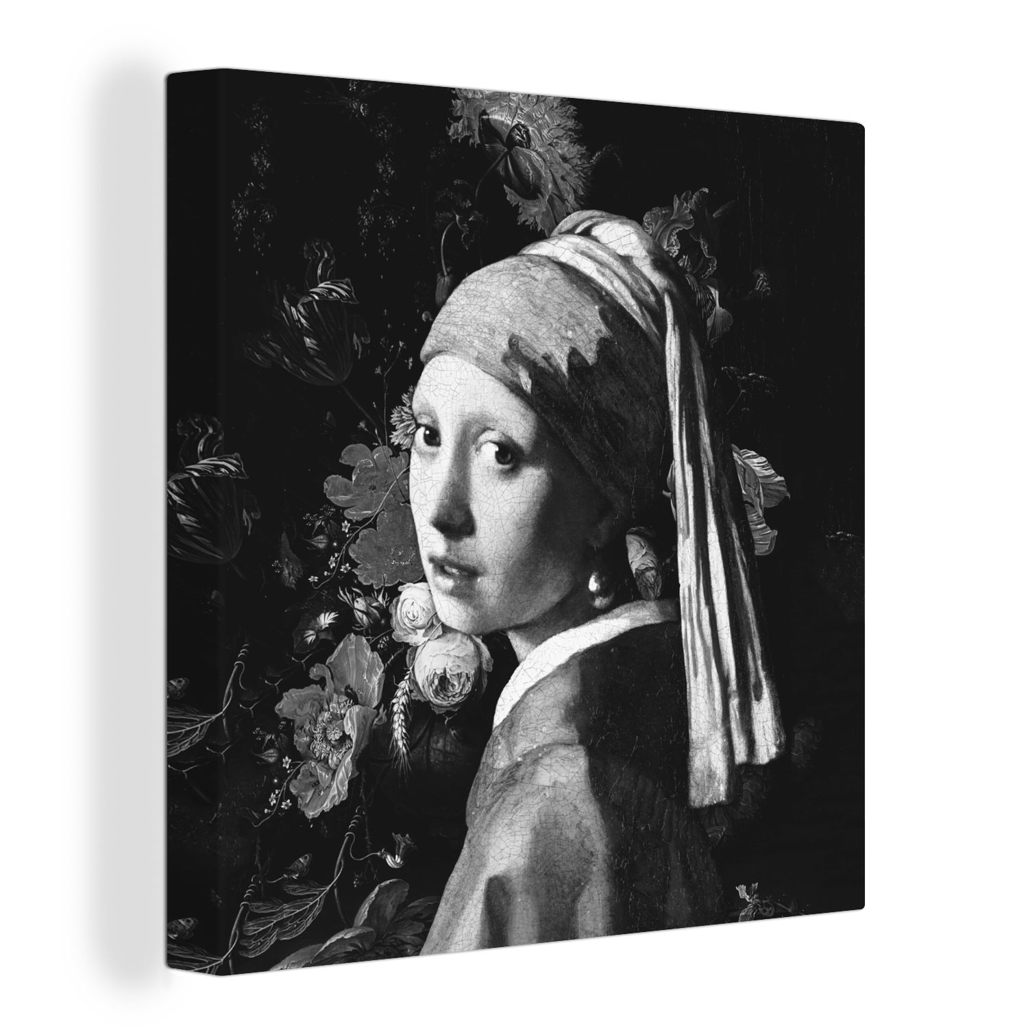 St), mit Schwarz Bilder Leinwand dem und, Gemälde - Perlenohrring für (1 Wohnzimmer Mädchen - Johannes Das bunt OneMillionCanvasses® Schlafzimmer Vermeer