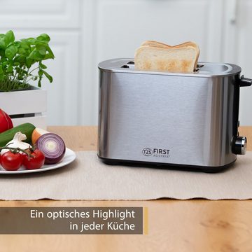 TZS FIRST AUSTRIA Toaster Edelstahl, 2 Scheiben, 850W, 7 Stufen, Warmhaltefunktion, für, abnehmbarer Brötchenwärmer, Krümelschale