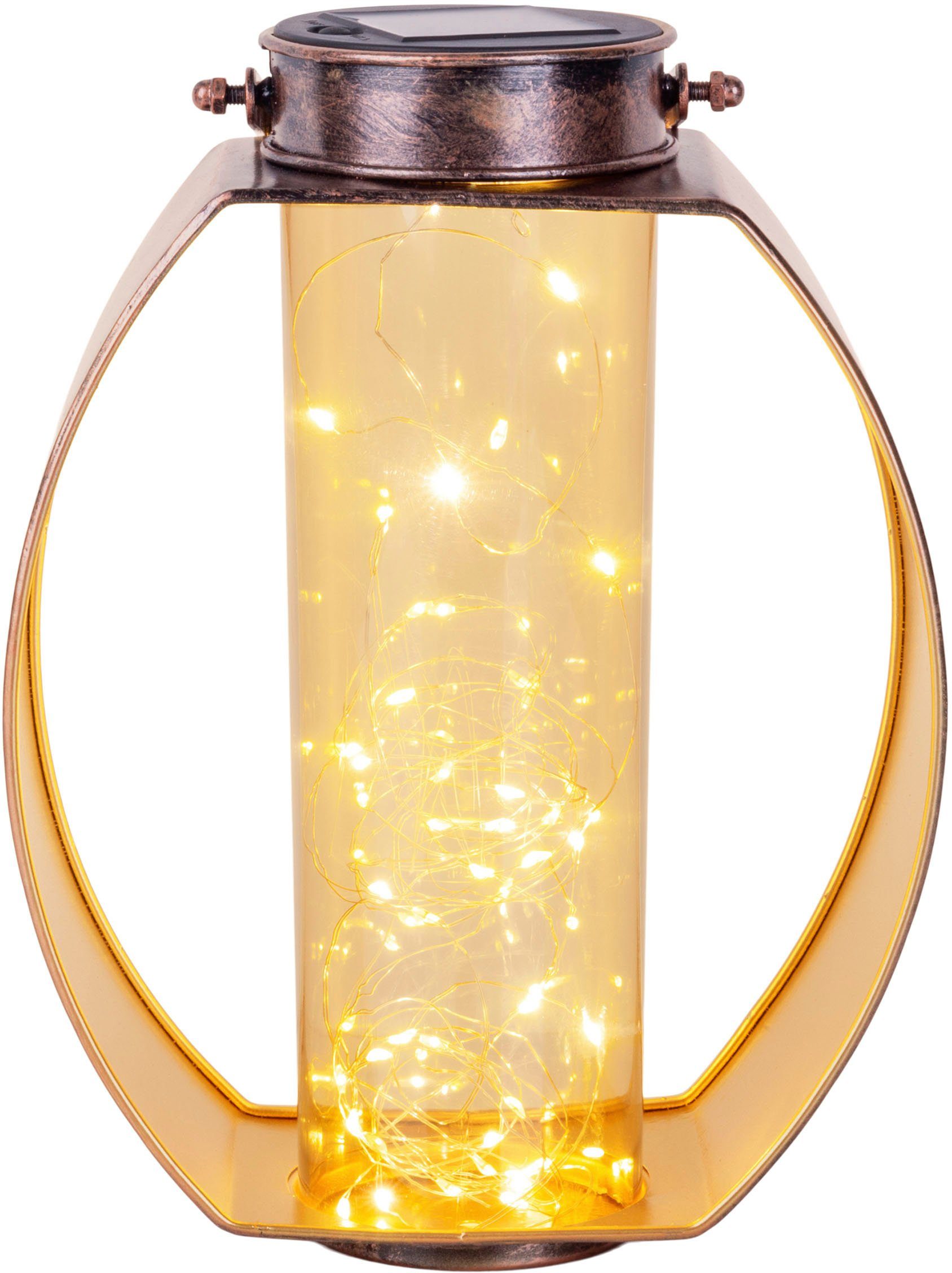 näve LED Solarleuchte Fairylight, LED messing Warmweiß, Kunststoffzylinder LED Innenseite integriert, gold, mit Lichterdraht fest