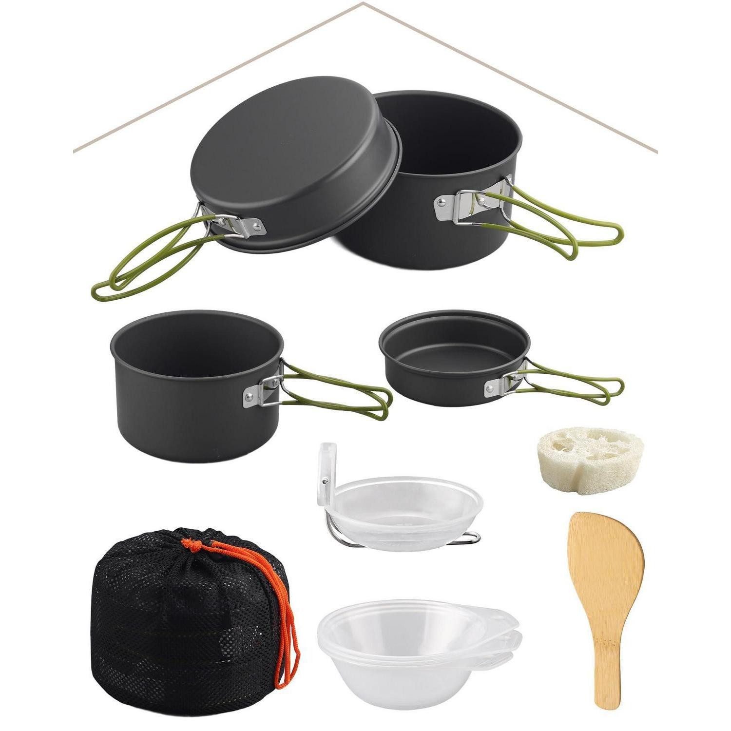 LuxusKollektion Gaskocher Camping Kochgeschirr Set Aluminium Grau-Grün, (1-St)