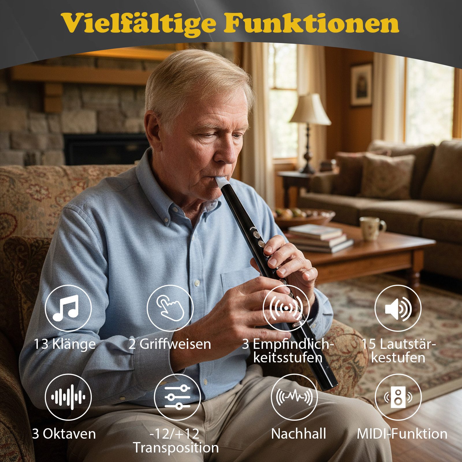 COSTWAY Spielzeug-Musikinstrument, (1 tlg), Elektronisches Blasinstrument, EWI mit kabelloser Verbindung & MIDI