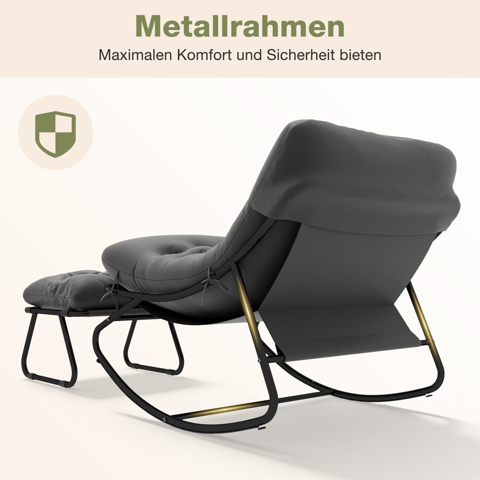 AOXUN Schaukelstuhl Loungesessel Metall Schwarzgrau, mit Hocker – Bild 4 von 5