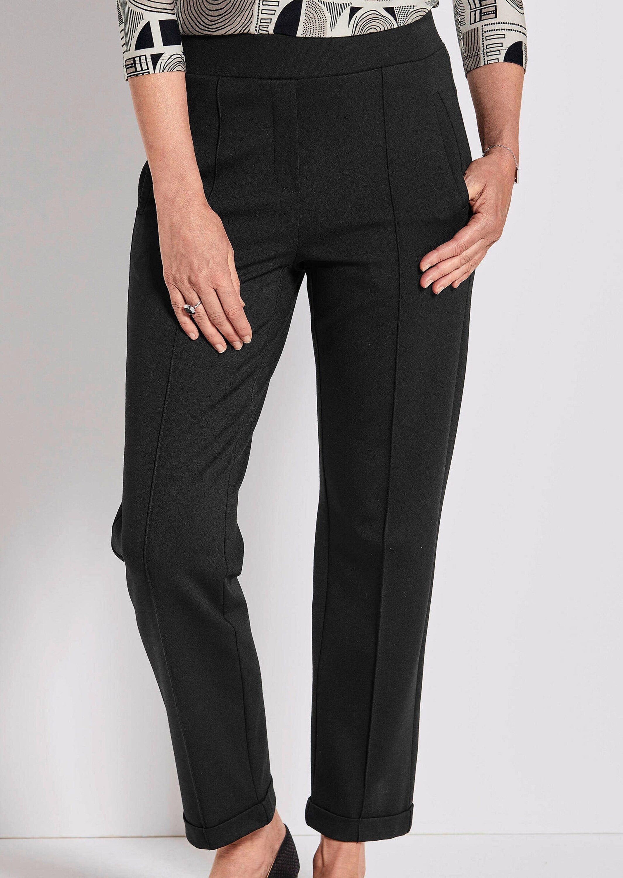 GOLDNER Schlupfhose Blaue Jerseyhose CARLA aus Viskosemix Damen Stretchhose, knöchellang, Biesen, Schlupfbund, gerades Bein