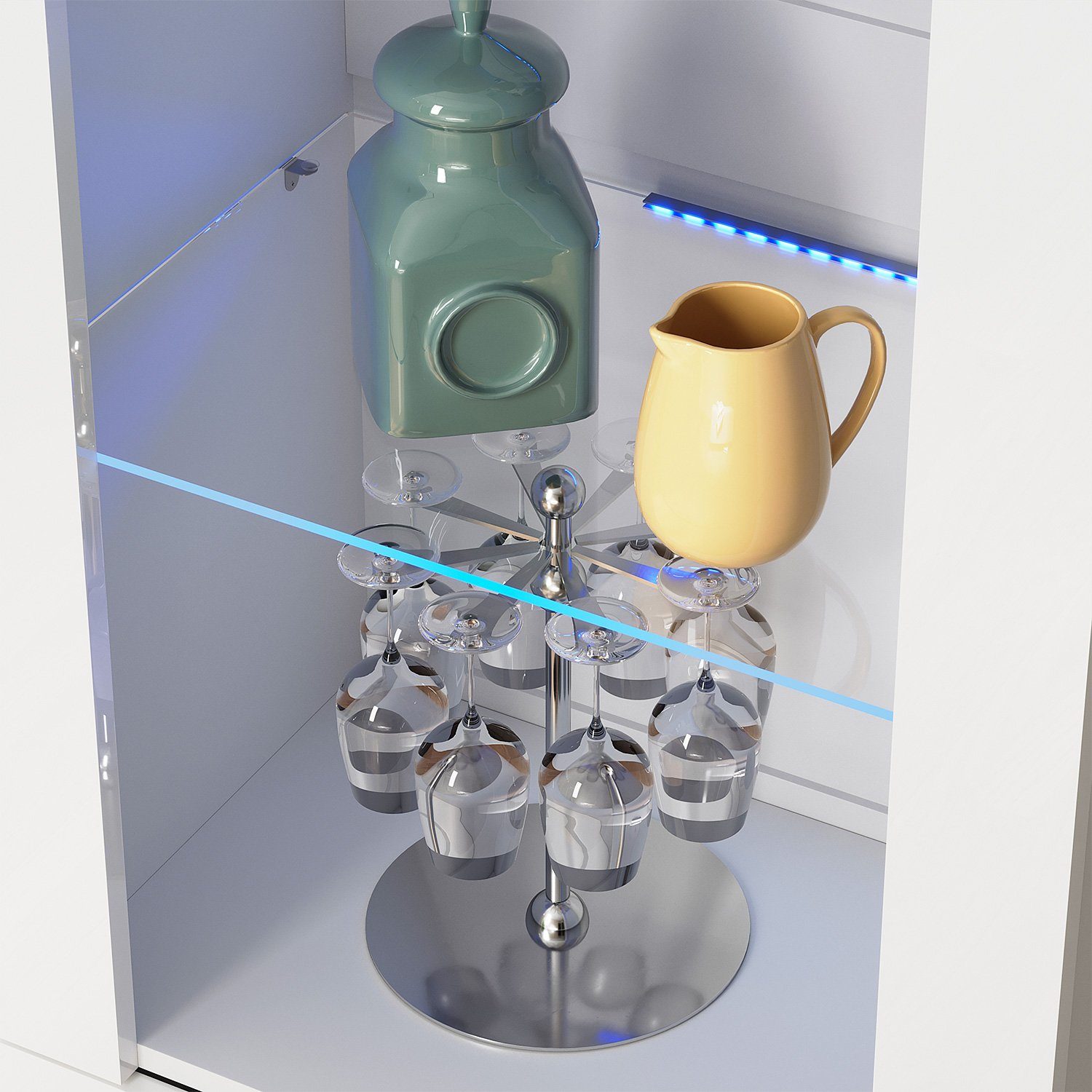 SONNI Glasvitrine Glasvitrinen mit led beleuchtung,55x35x172cm,weiB hochglanz Modern