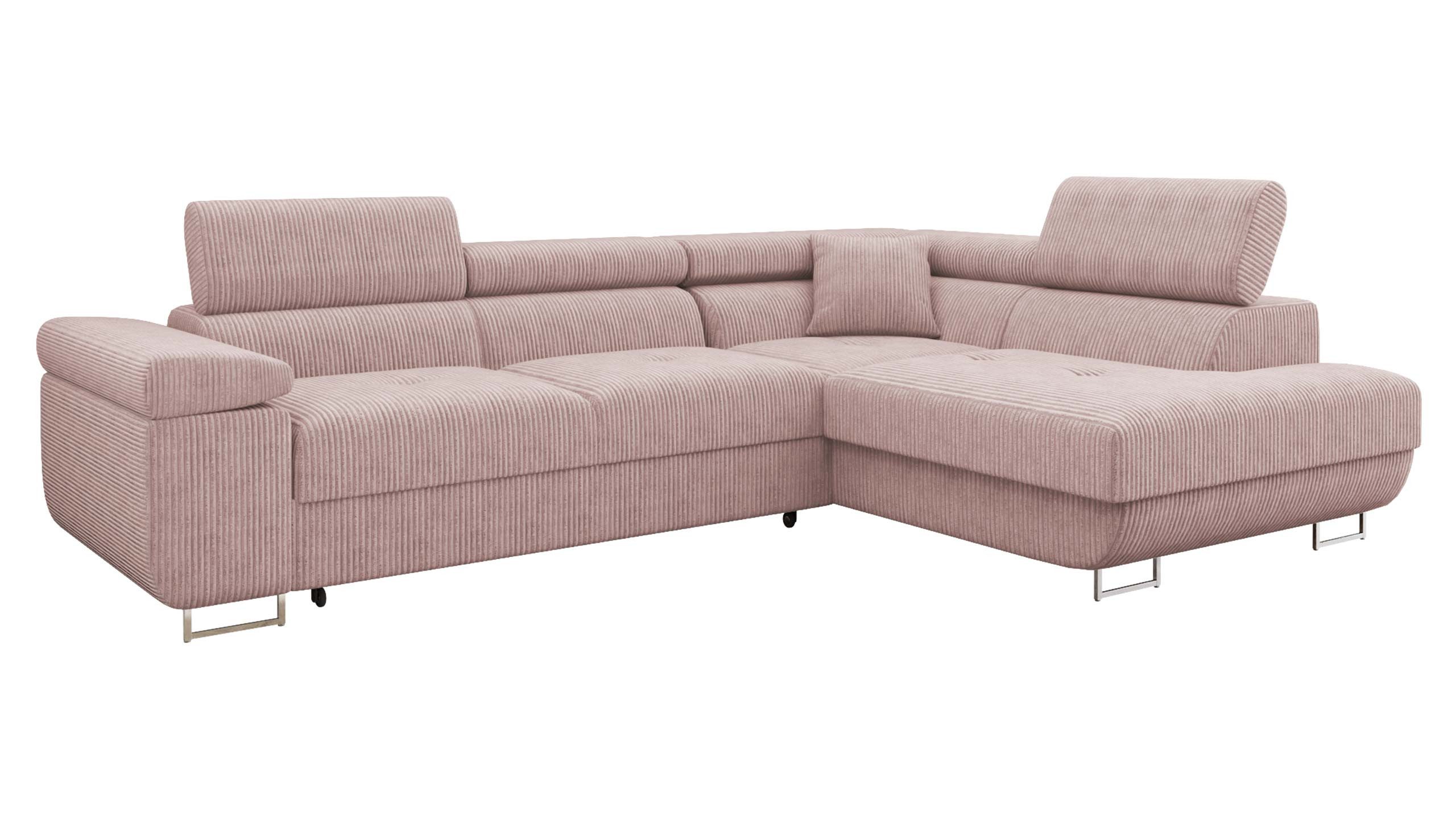 MIRJAN24 Ecksofa Torezio Cord, mit Bettkasten und Schlaffunktion, Einstellbare Kopfstützen, 274x203x70-90 cm
