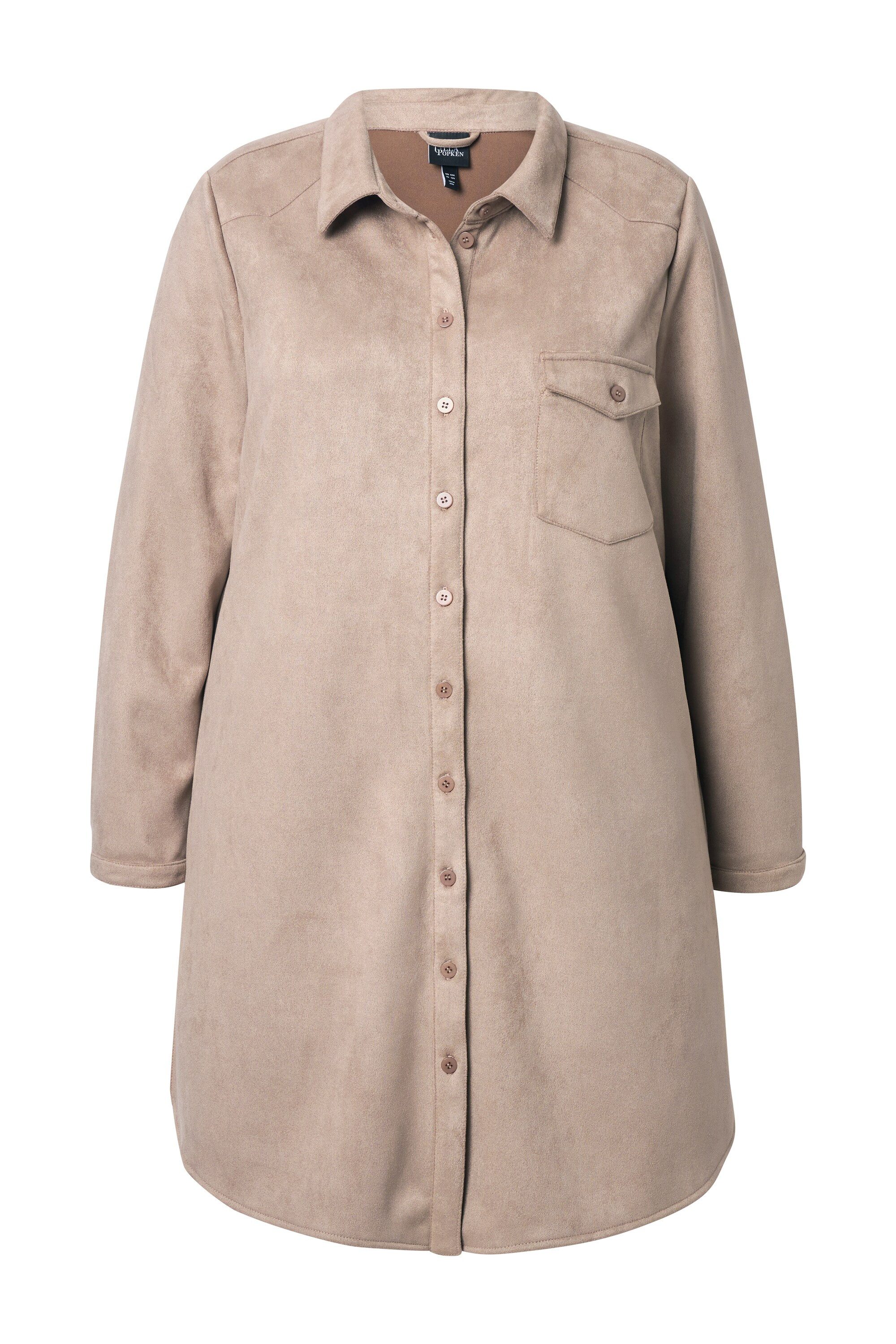 Sommerjacke Suede-Longjacke A-Linie Hemdkragen Langarm