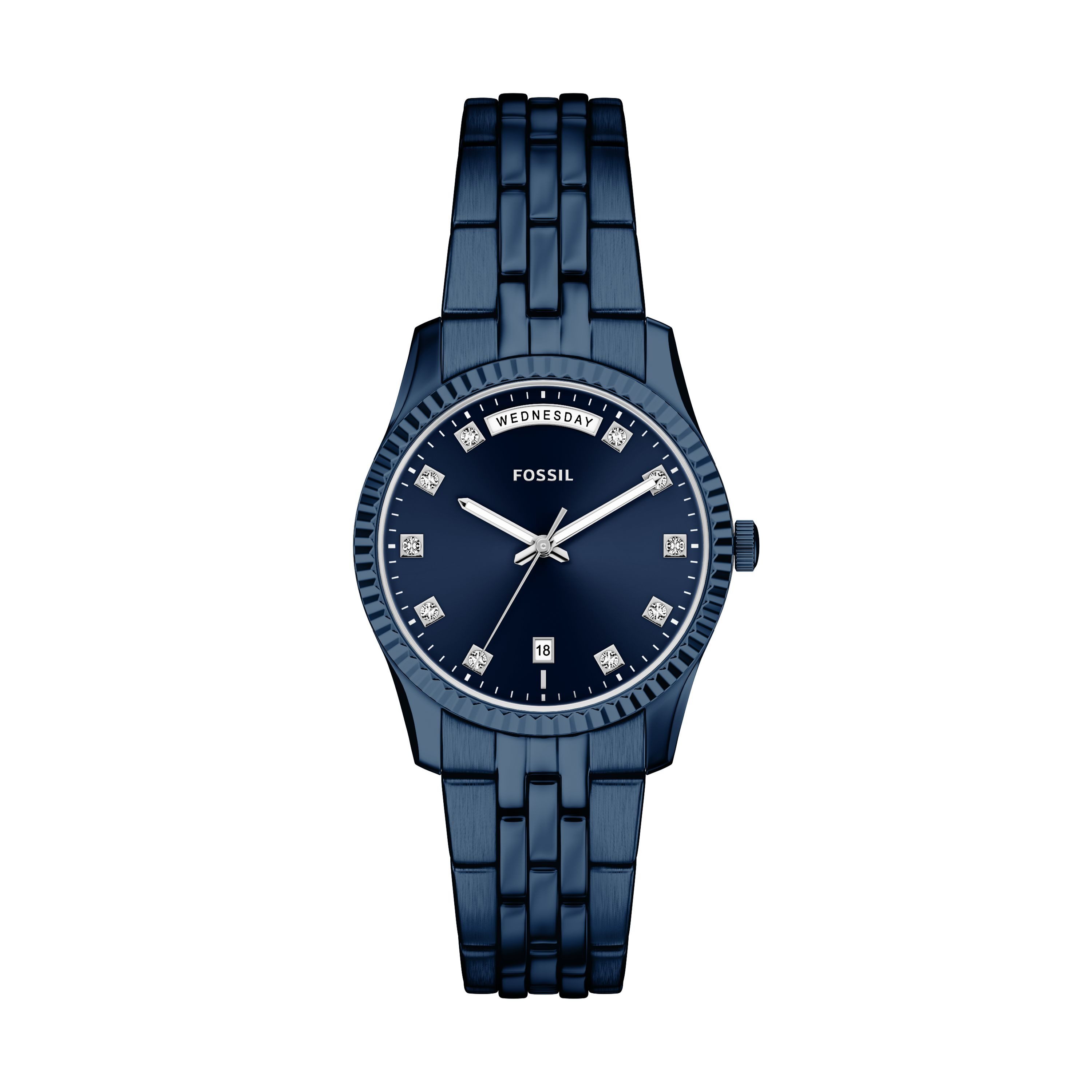 Fossil Quarzuhr Scarlette ES5476, Armbanduhr, Damenuhr, Edelstahlarmband, analog, Tag, Wochentag