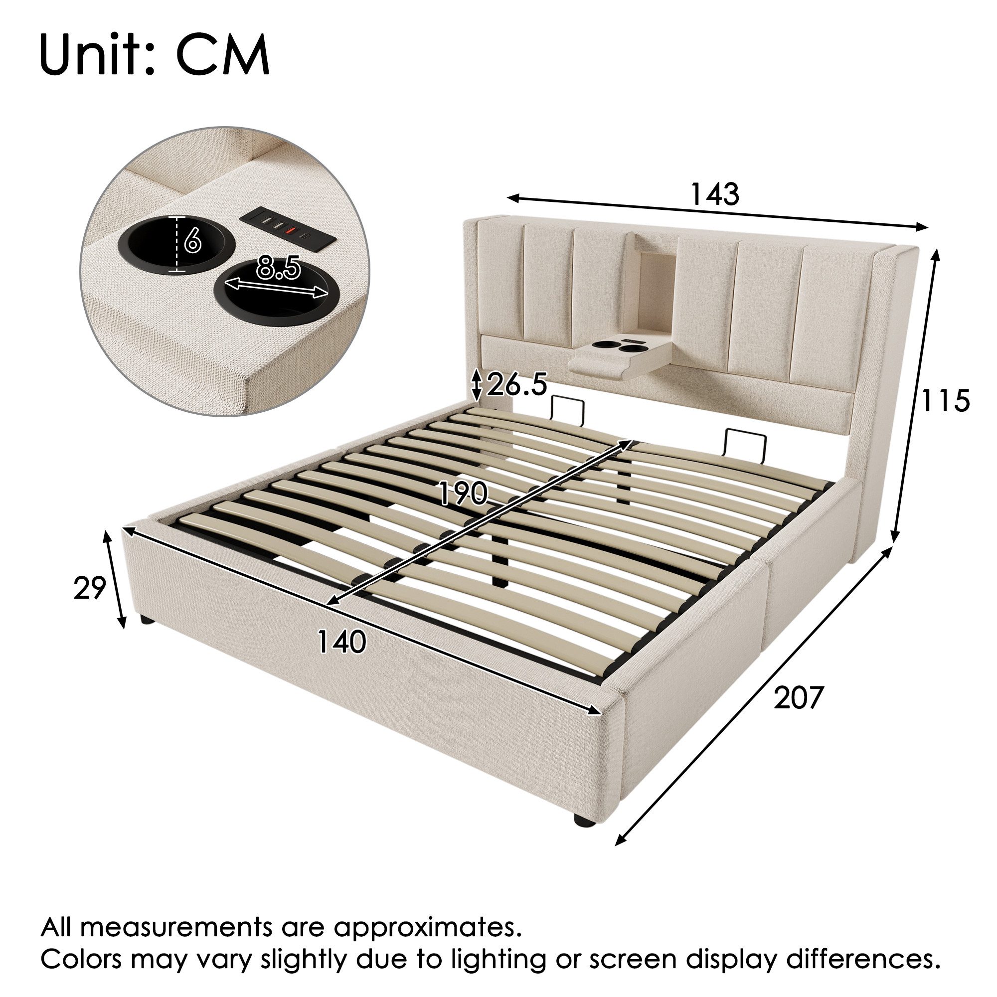 Ulife Polsterbett Hydraulisches Straumbett Jugendbett mit mit Ladestation ( günstig online kaufen