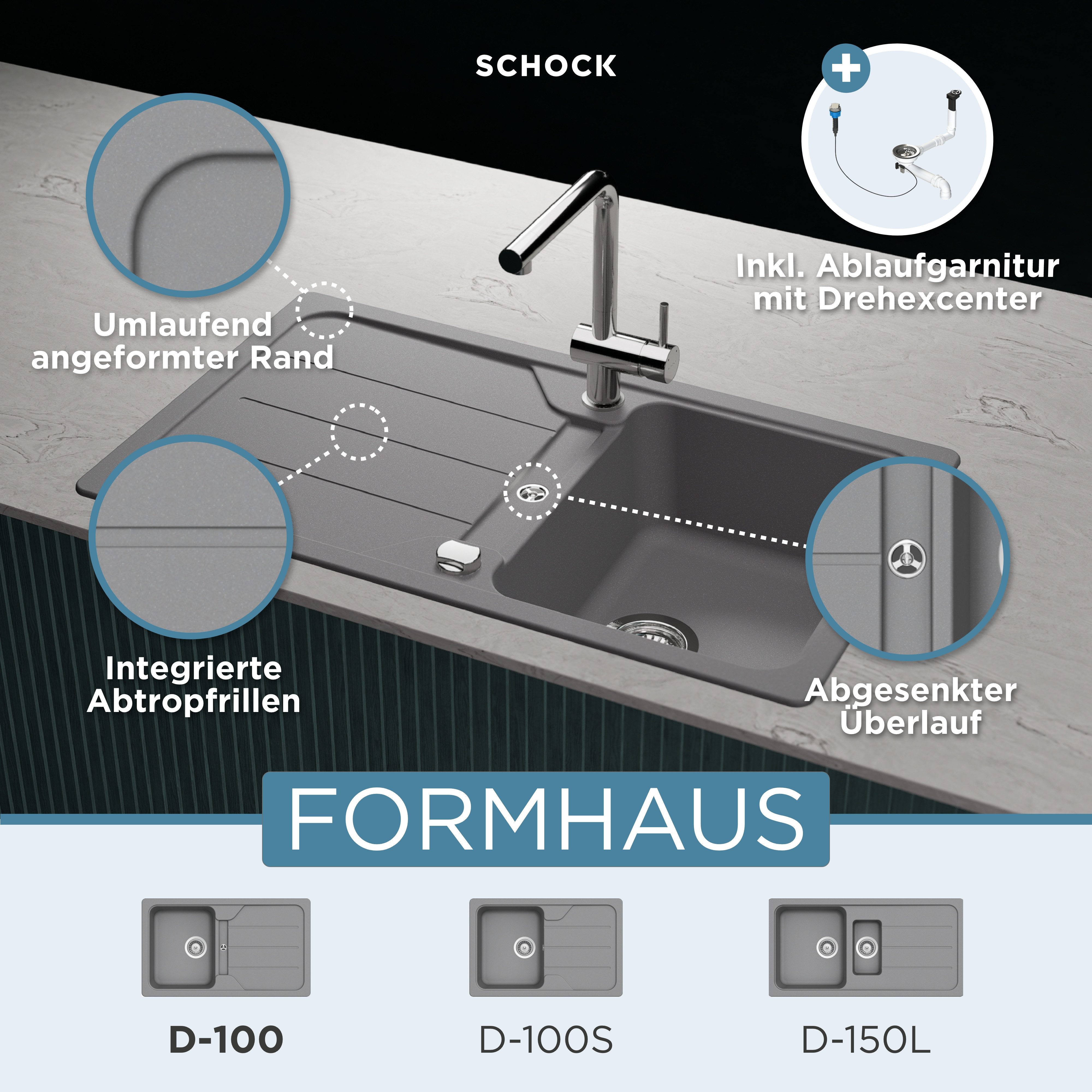 Schock Granitspüle Formhaus, rechteckig, 86/50 cm