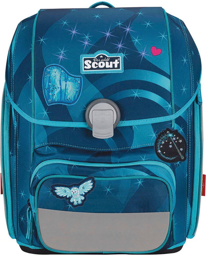 Scout Schulranzen Genius LED, Heaven (Set, 4-tlg), mit LED-Blinklicht & 2 Funny Snaps; enthält recyceltes Material