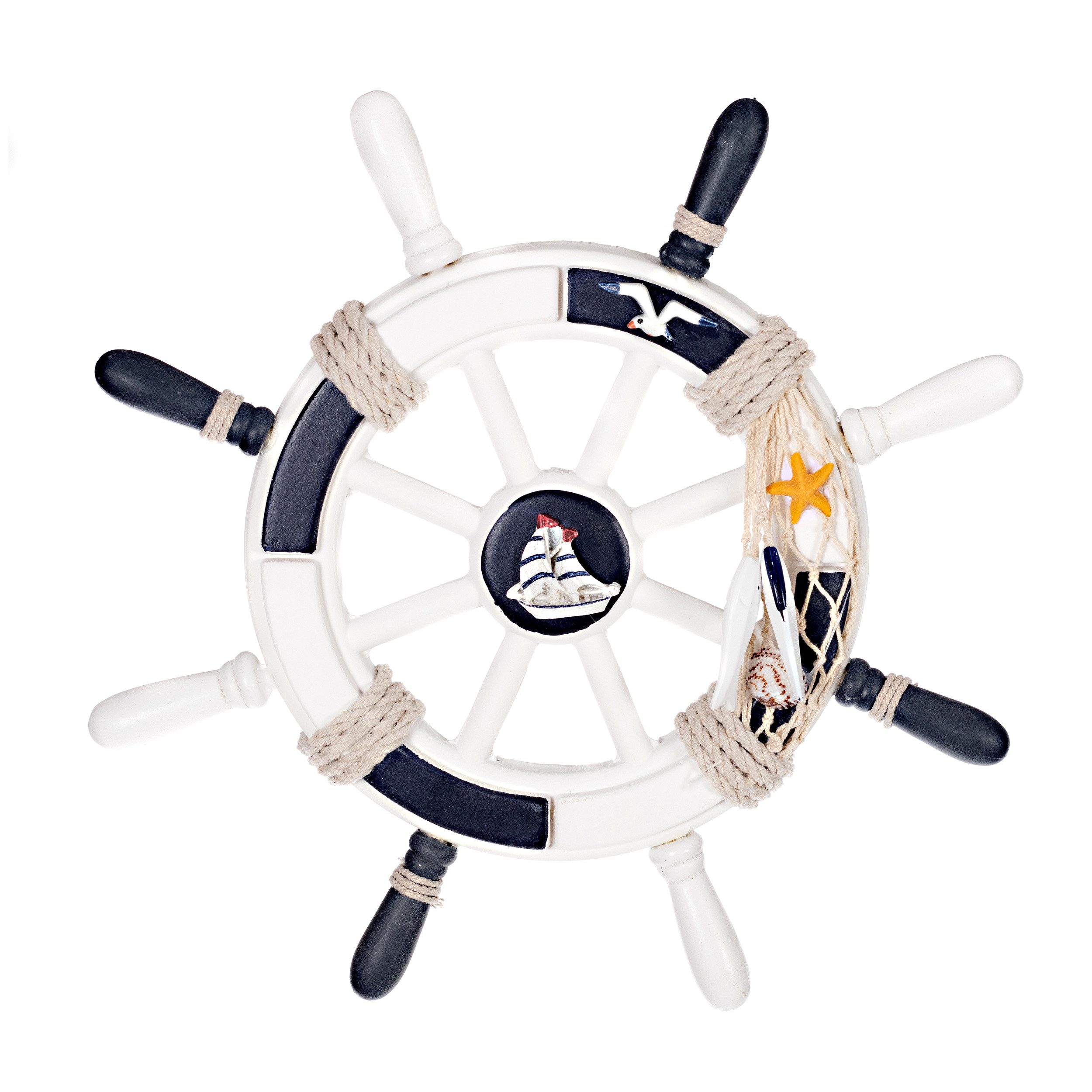 BIRENDY Dekoobjekt Dekoratives Steuerrad 5 aus Holz mit Nautik Optik Schiffsrad 33cm Möwe
