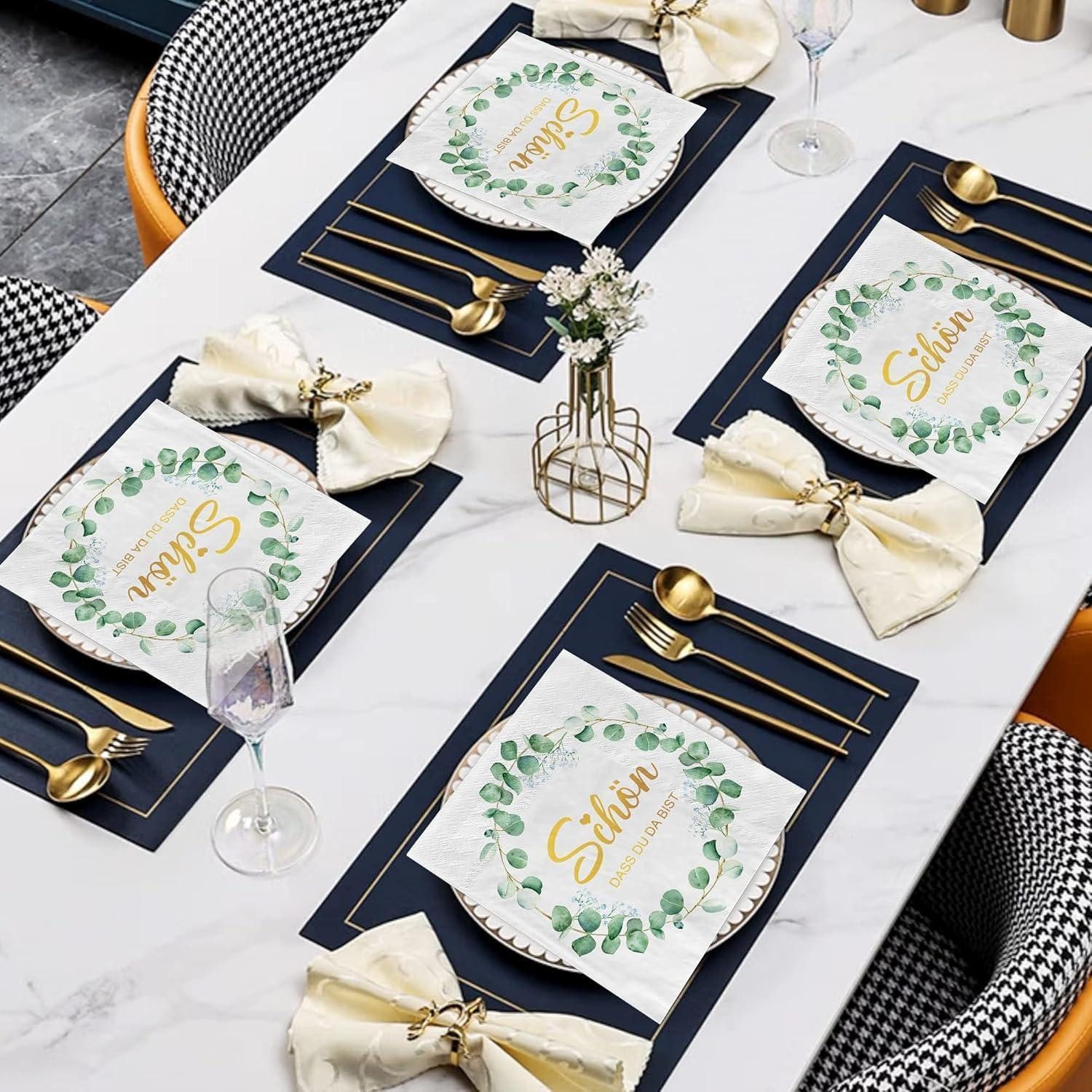 LuxusKollektion Papierserviette Servietten 100 Stück Eukalyptus Grün Hochzeit Weiß z_100 Stück