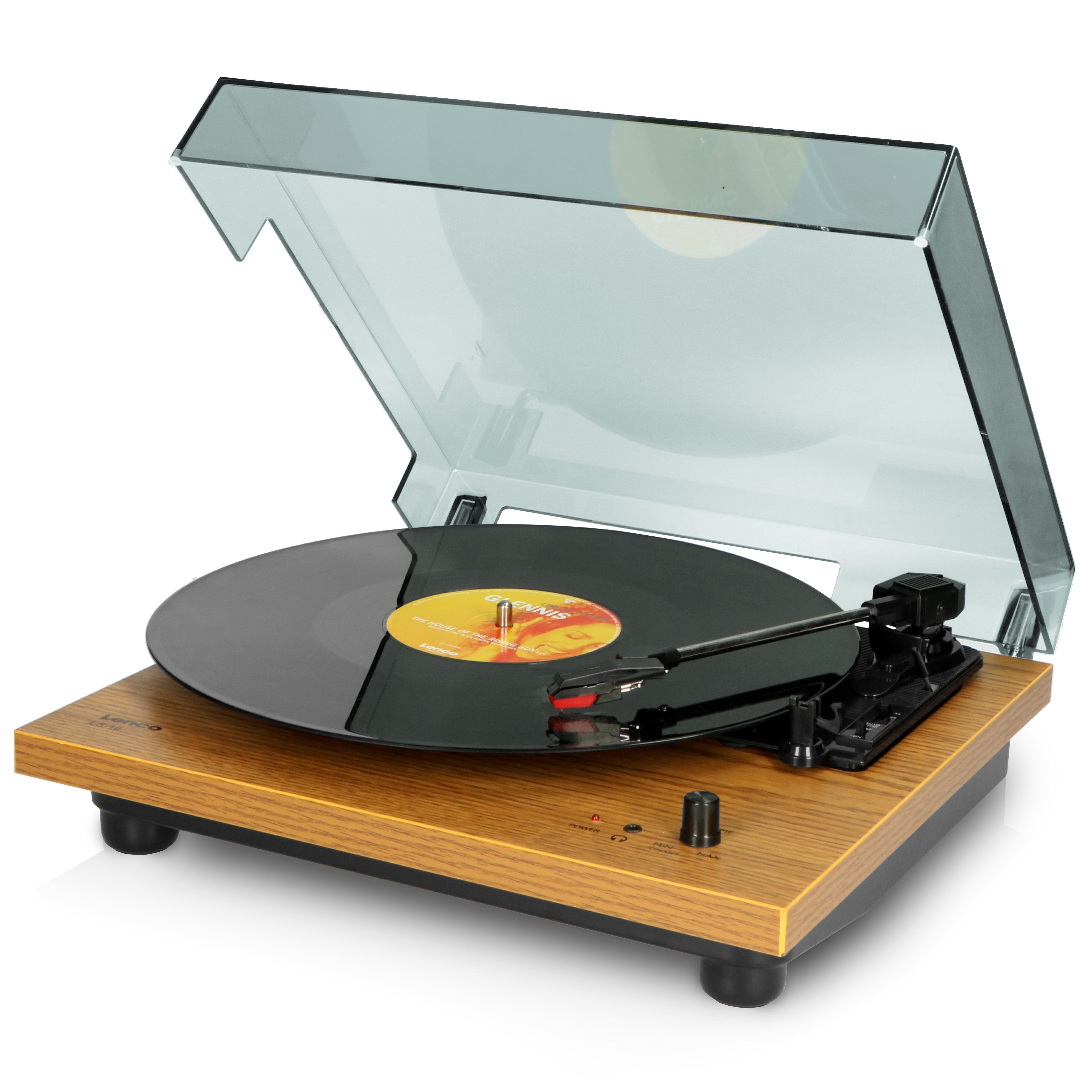 Lenco LS-10WD Plattenspieler (Riemenantrieb, Vinyl, 33 45 U/min, RCA Lautsprecher, Kopfhöreranschluss im Holzdesign)