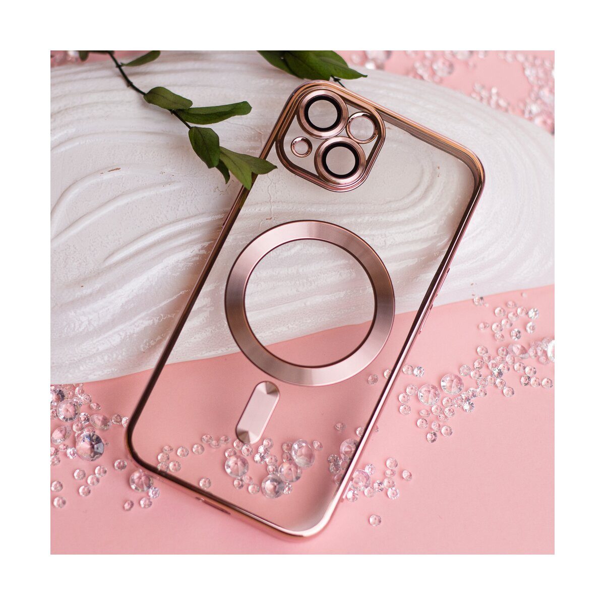 COFI 1453 Handyhülle Color Chrome Mag kompatibel mit Apple iPhone 17 Air Roségold 6,6, Transparente Hülle mit Chromkanten und Magnetring