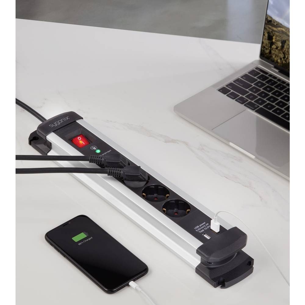 USB mit Steckdosenleiste, 4fach Steckdosenleiste Ü-Schutz Sygonix Steckdosen