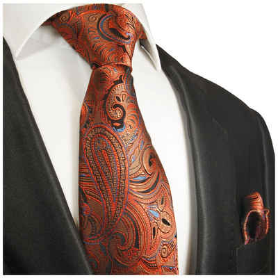 Paul Malone Krawatte »Herren Seidenkrawatte mit Tuch modern paisley 100% Seide« (Set, 2-St., Krawatte mit Einstecktuch) Breit (8cm), orange blau 2023