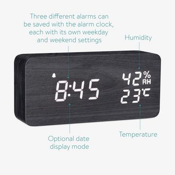 Navaris Reisewecker Design LED Digitalwecker Holzoptik - Temperatur Hygrometer